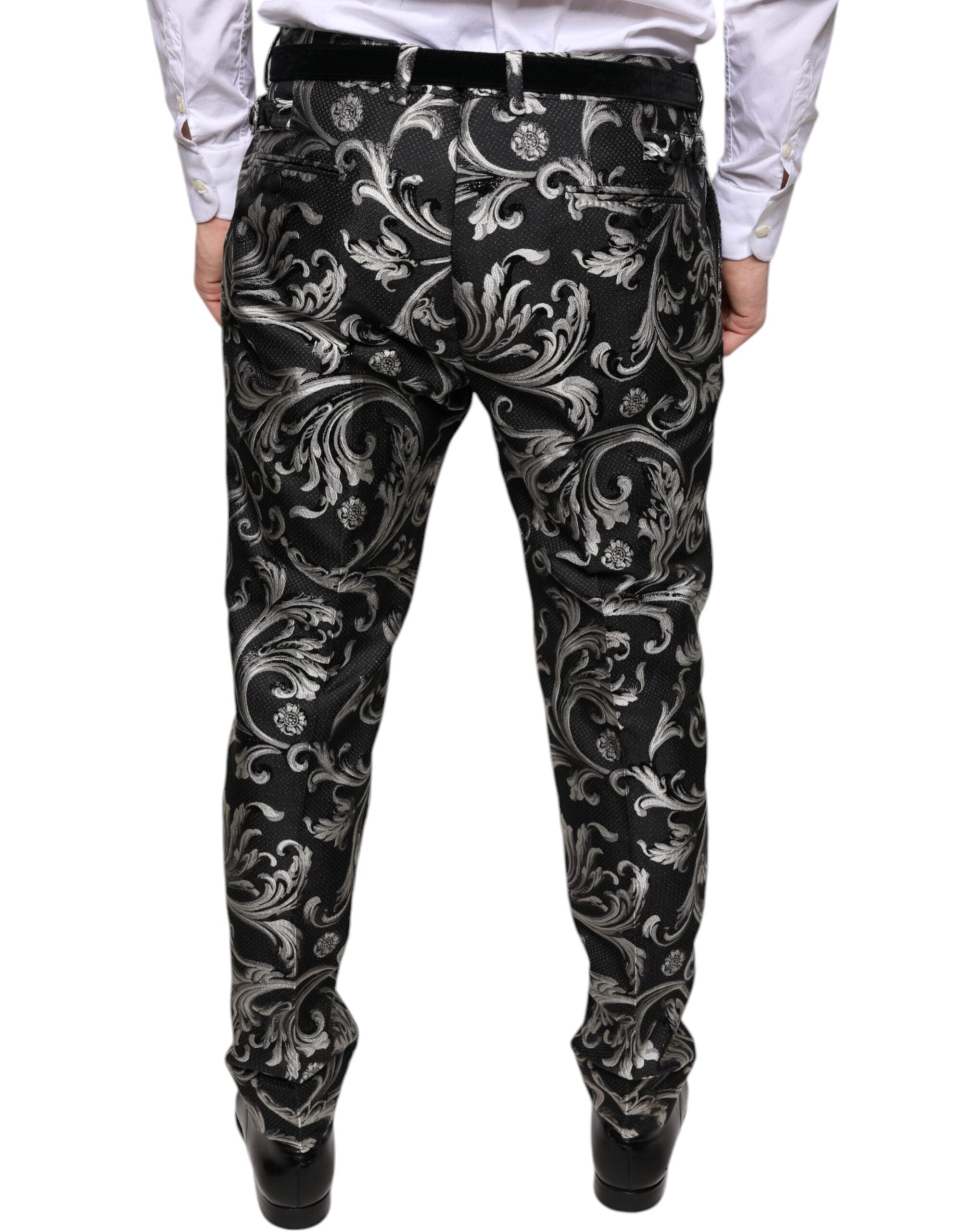 Dolce & Gabbana Black Jacquard Skinny Dress Men's Pants