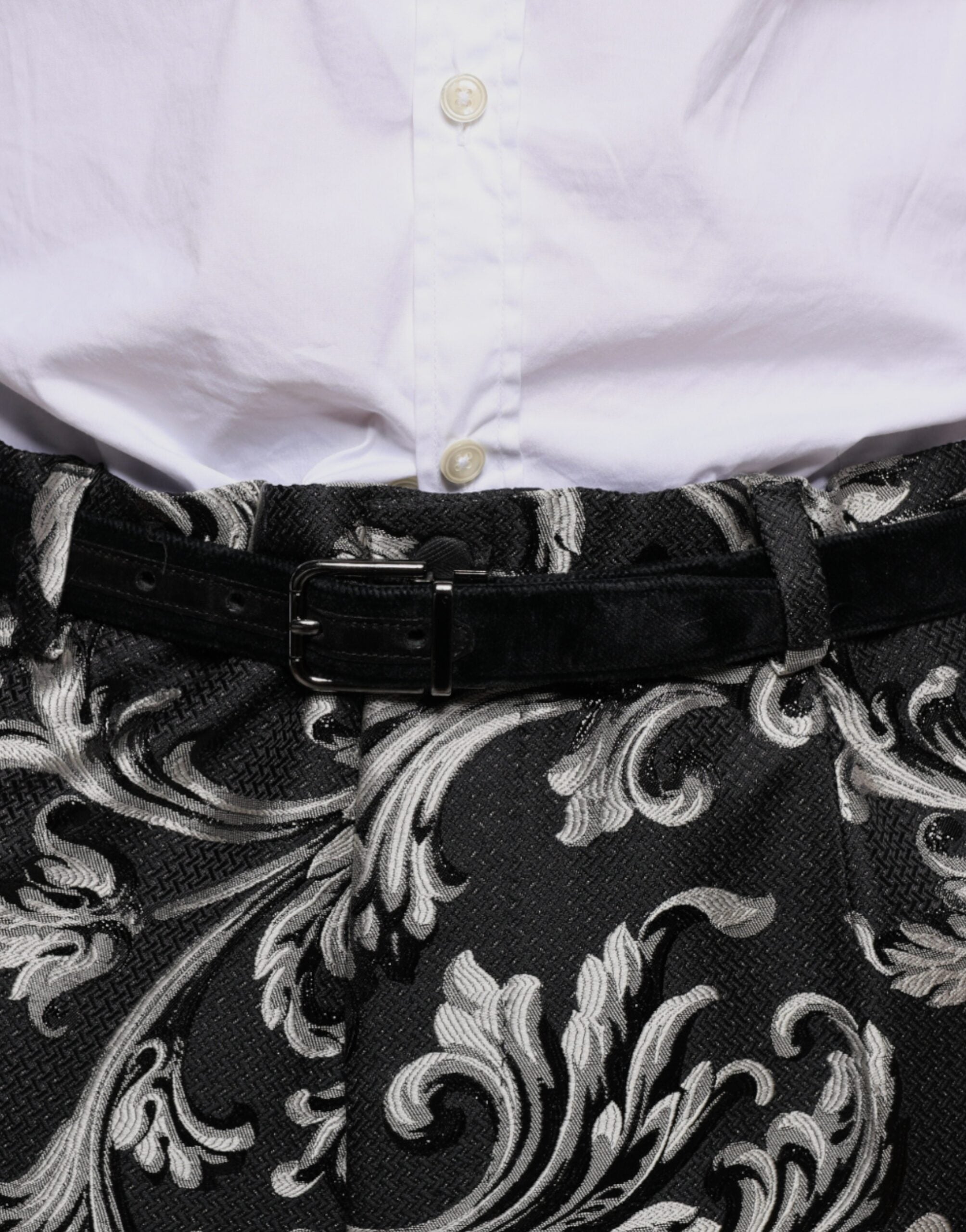 Dolce & Gabbana Black Jacquard Skinny Dress Men's Pants