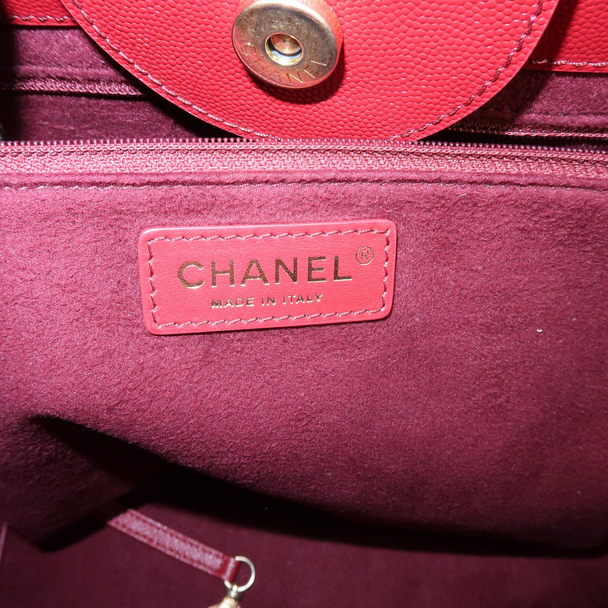 Chanel Deauville Studded Caviar Burgundy Leather Tote Bag Bag (Pre-Owned)