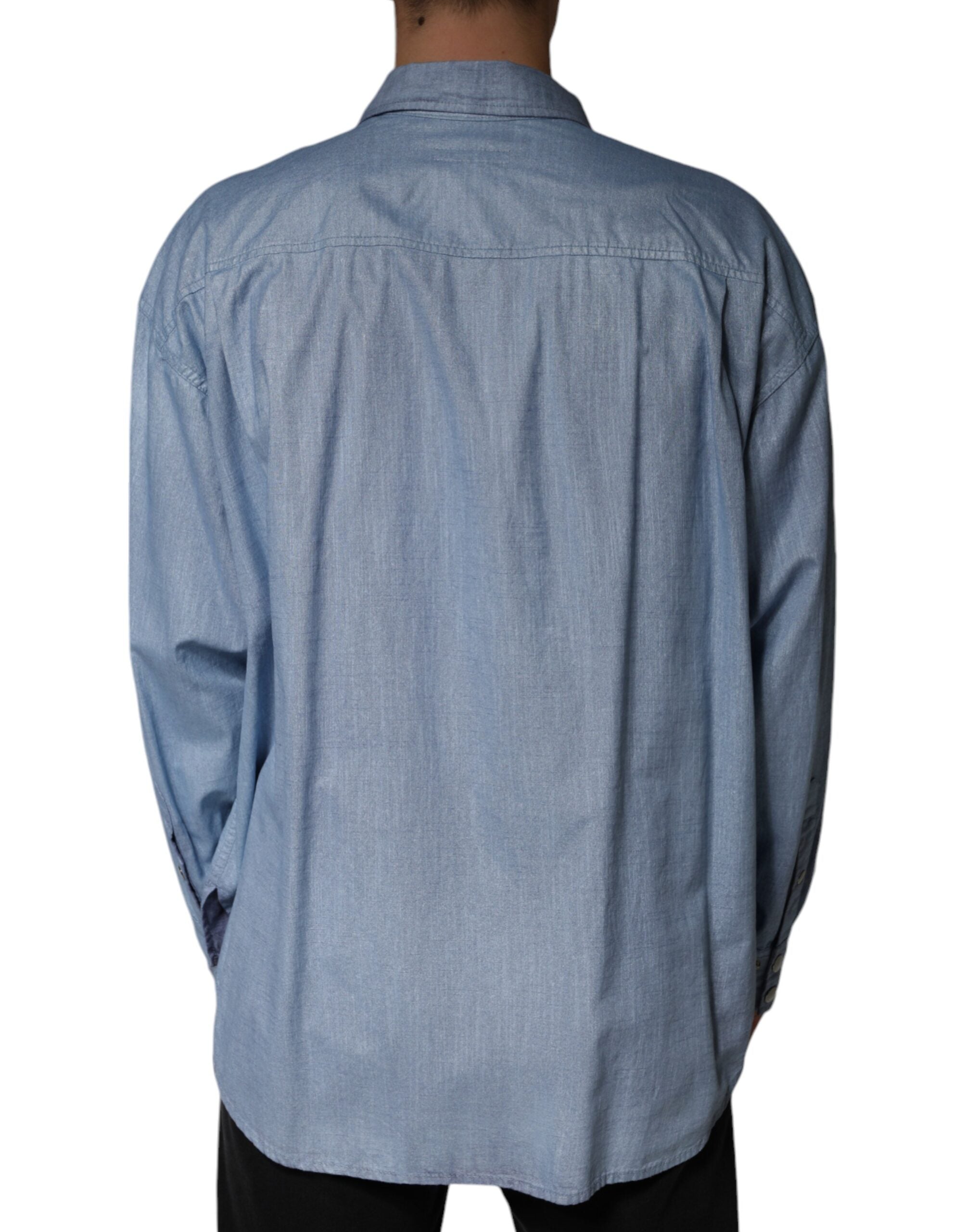 Dolce & Gabbana Light Blue Cotton Button Down Casual Men's Shirt