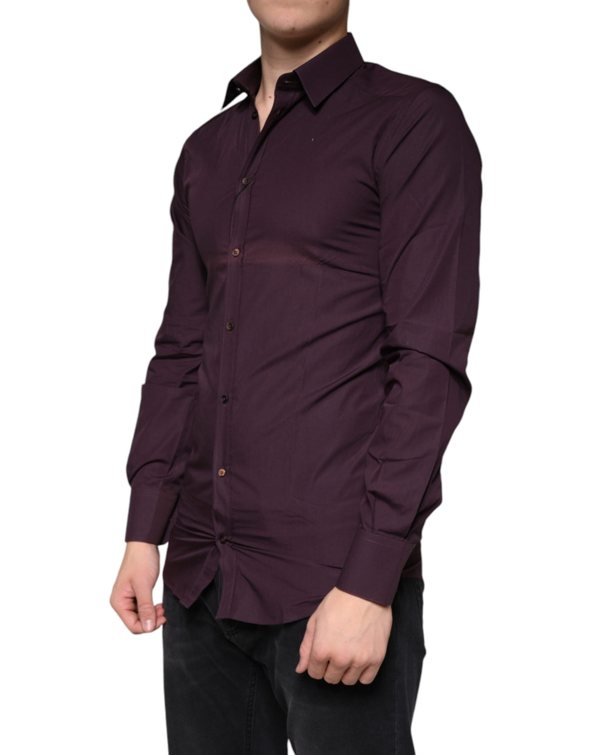 Dolce & Gabbana Dark Violet Cotton Dress GOLD Men Formal Men's Shirt (Pre-Owned)