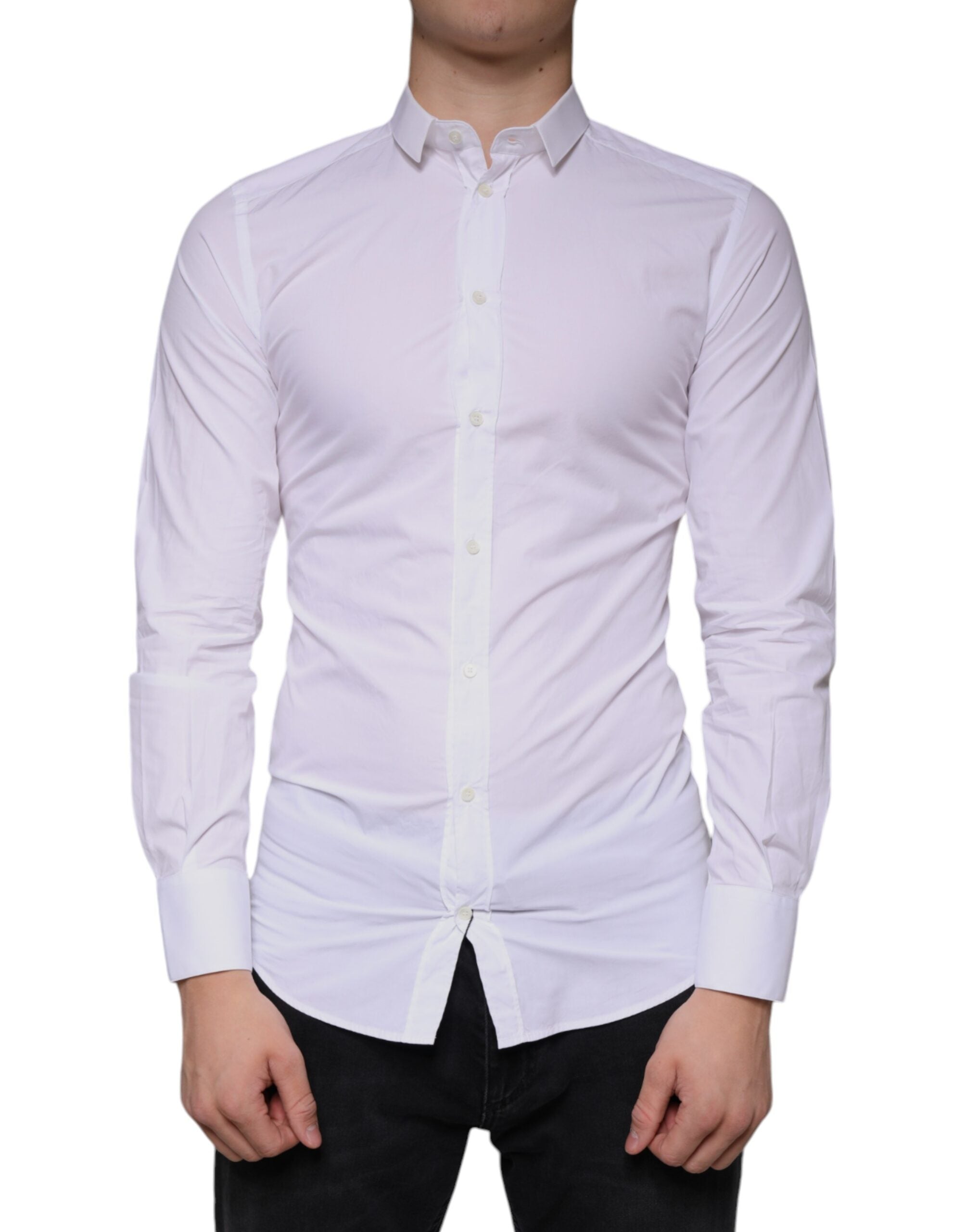 Dolce & Gabbana White Cotton Dress GOLD Formal Collared Men's Shirt IT38 | XS / White Dolce & Gabbana White Cotton Dress GOLD Formal Collared Men's Shirt IT38 | XS / White