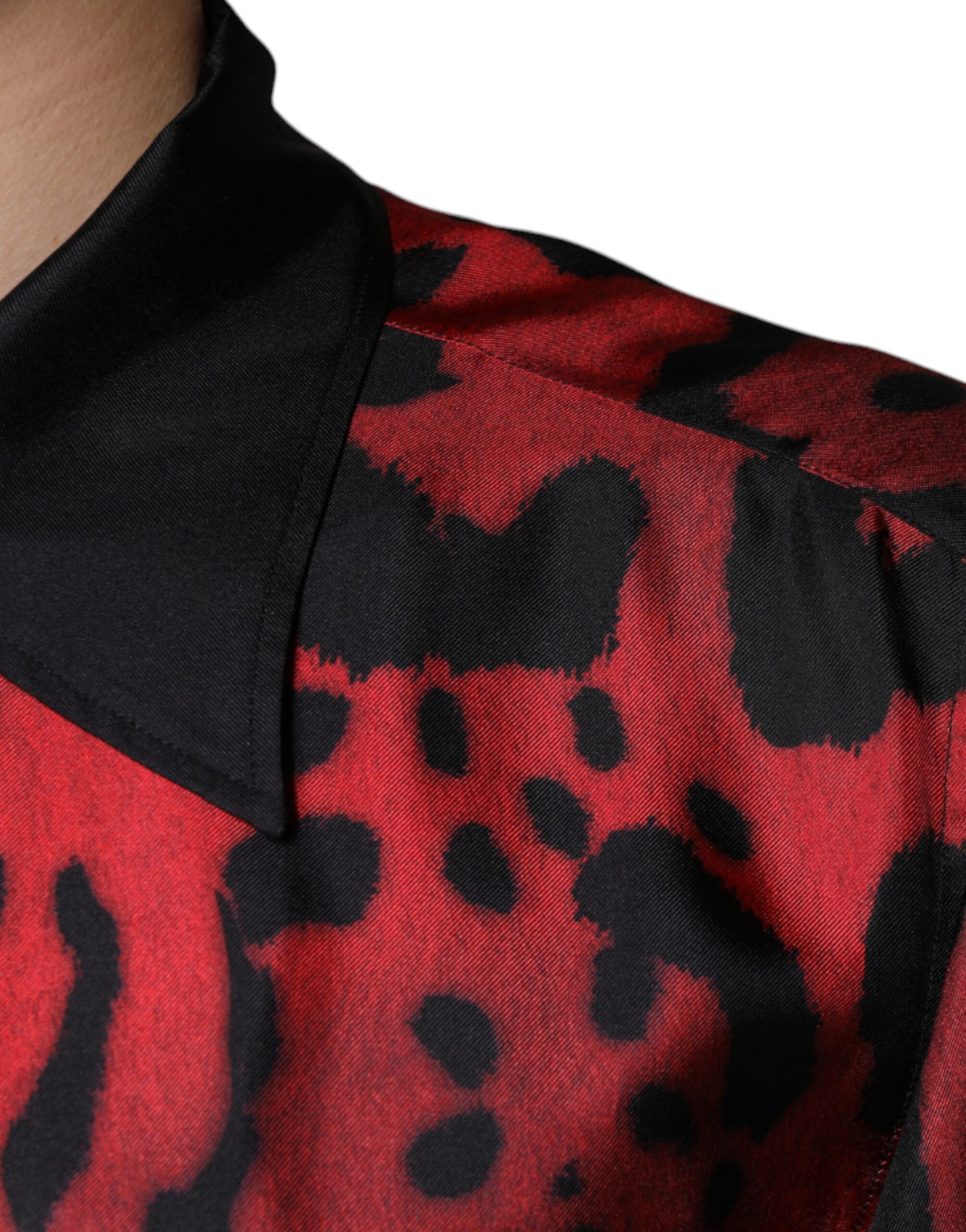 Dolce & Gabbana Red Leopard Silk Button Down Casual Men's Shirt