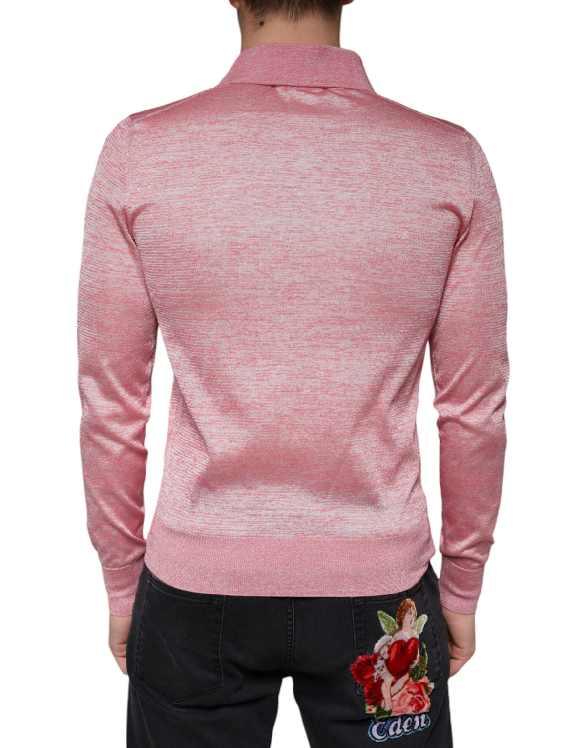 Dolce & Gabbana Pink Polyester Long Sleeve Men Polo Men's T-shirt
