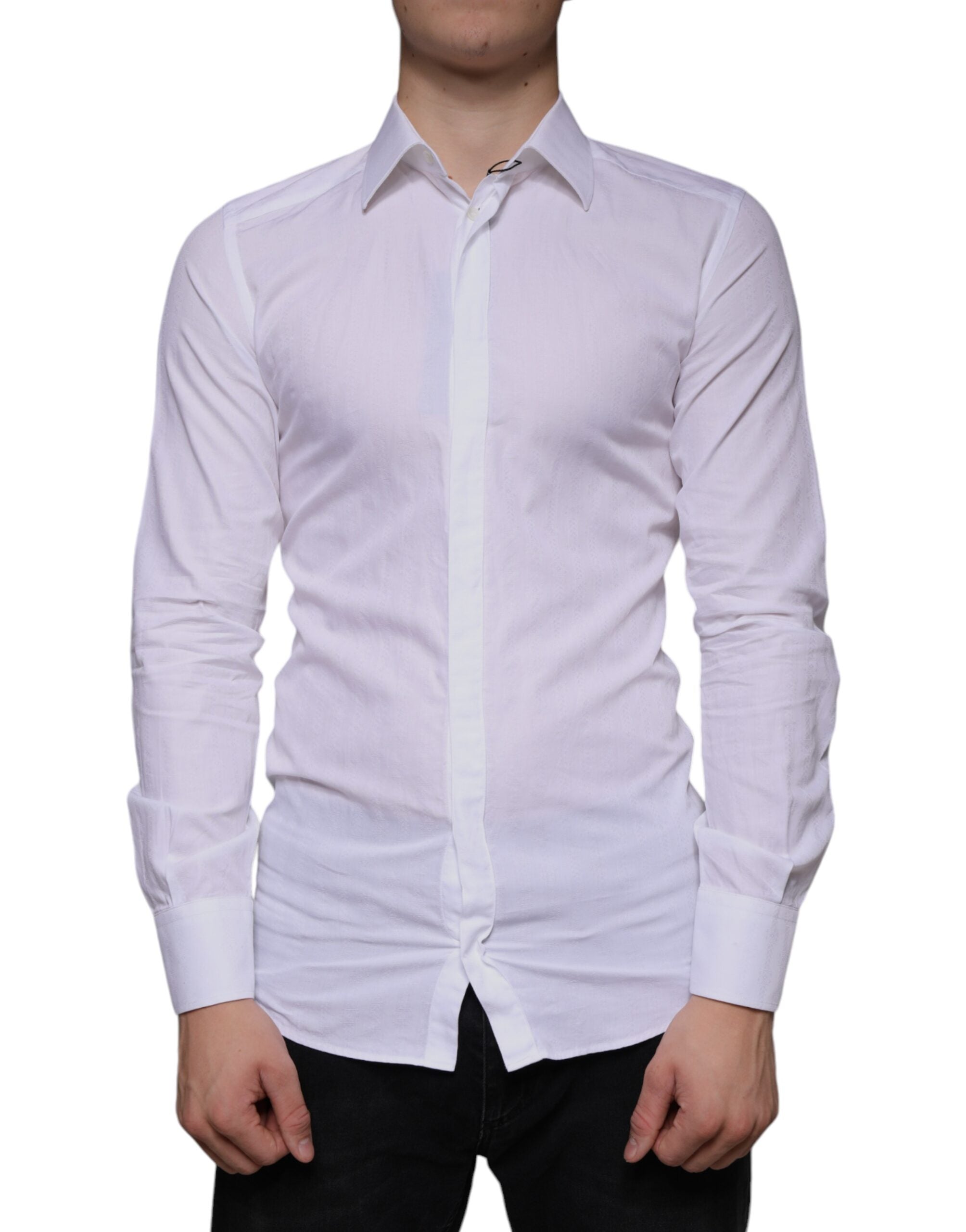 Dolce & Gabbana White Cotton Men Dress GOLD Formal Men's Shirt