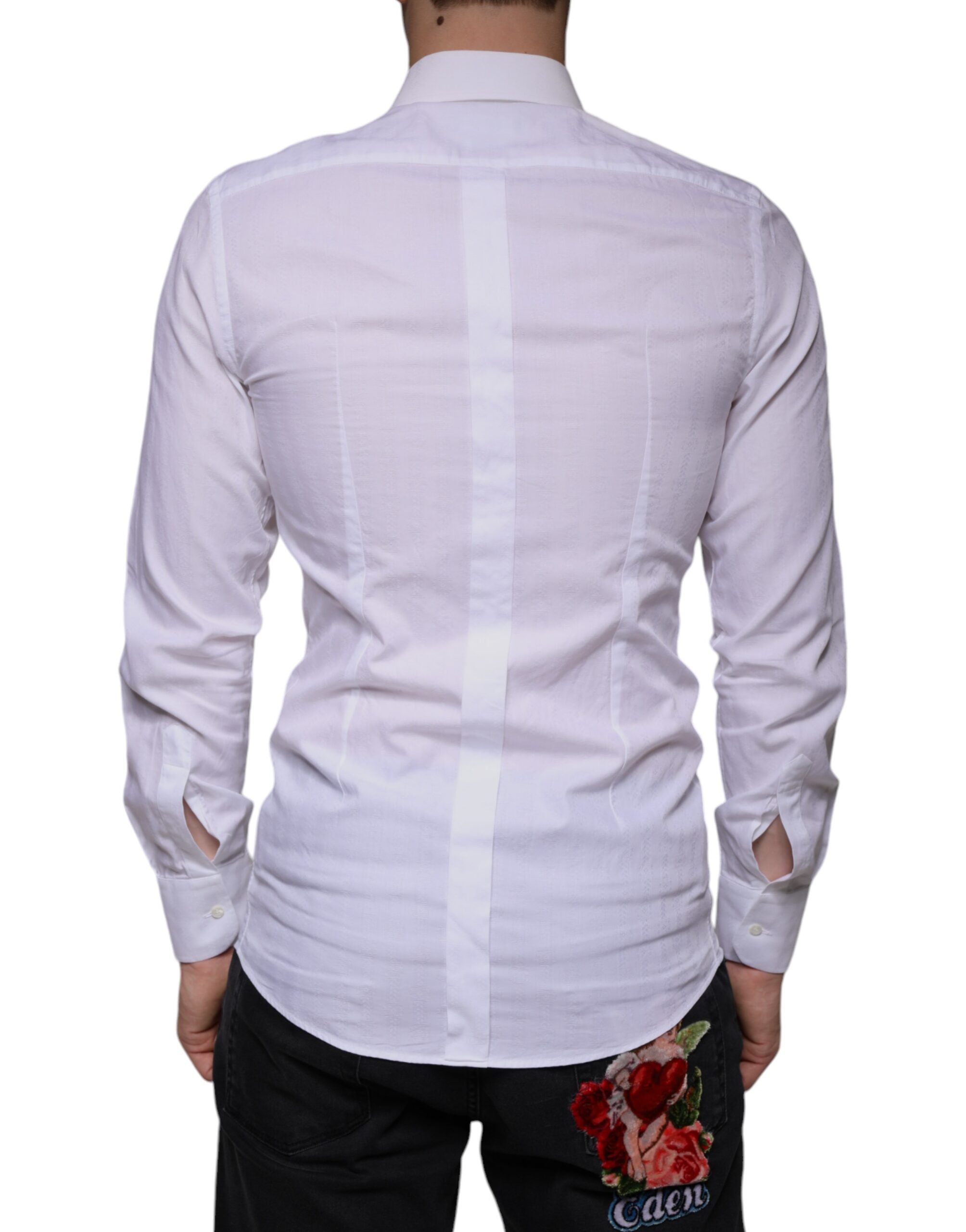 Dolce & Gabbana White Cotton Men Dress GOLD Formal Men's Shirt