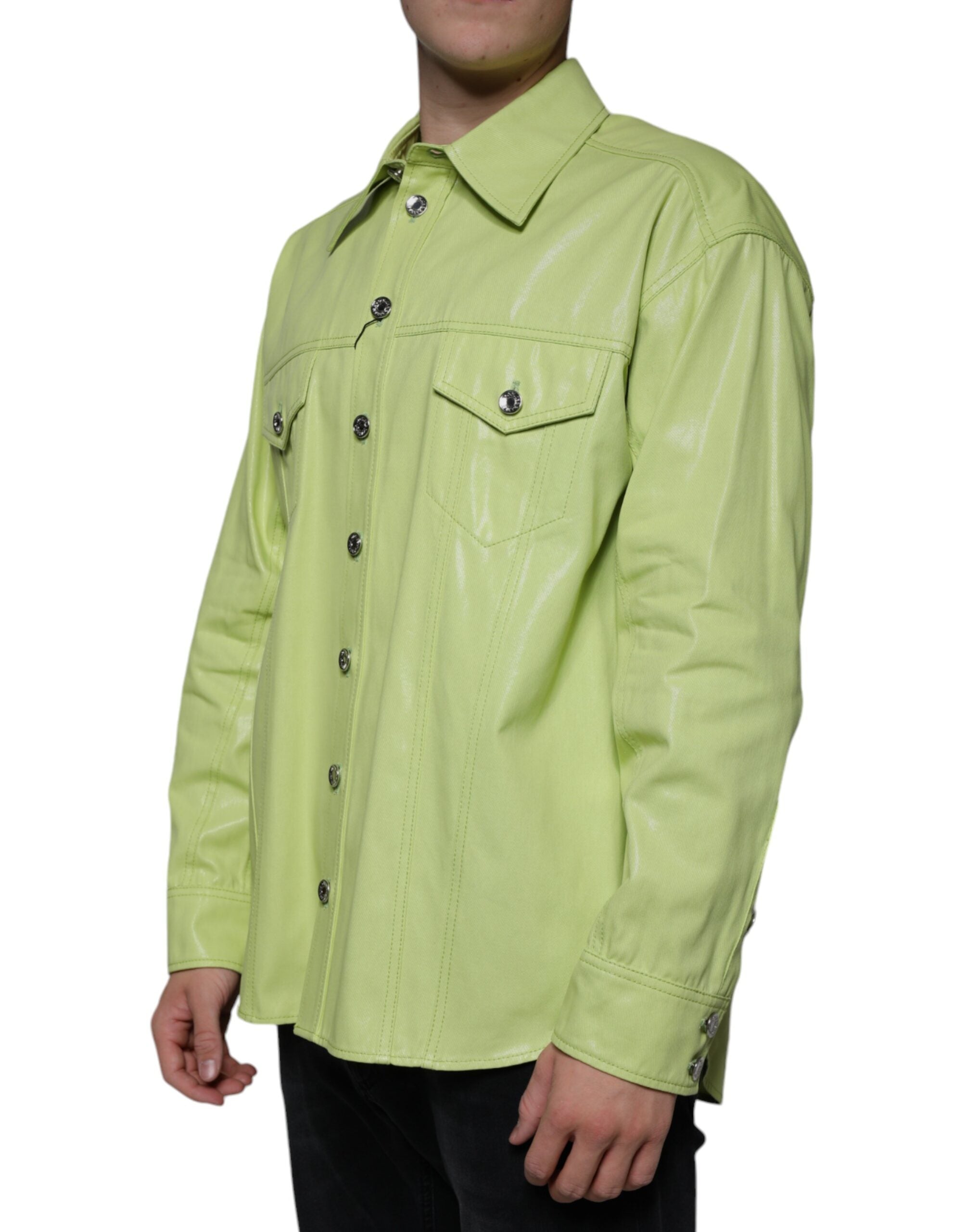 Dolce & Gabbana Green Cotton Collared Men Button Down Men's Shirt