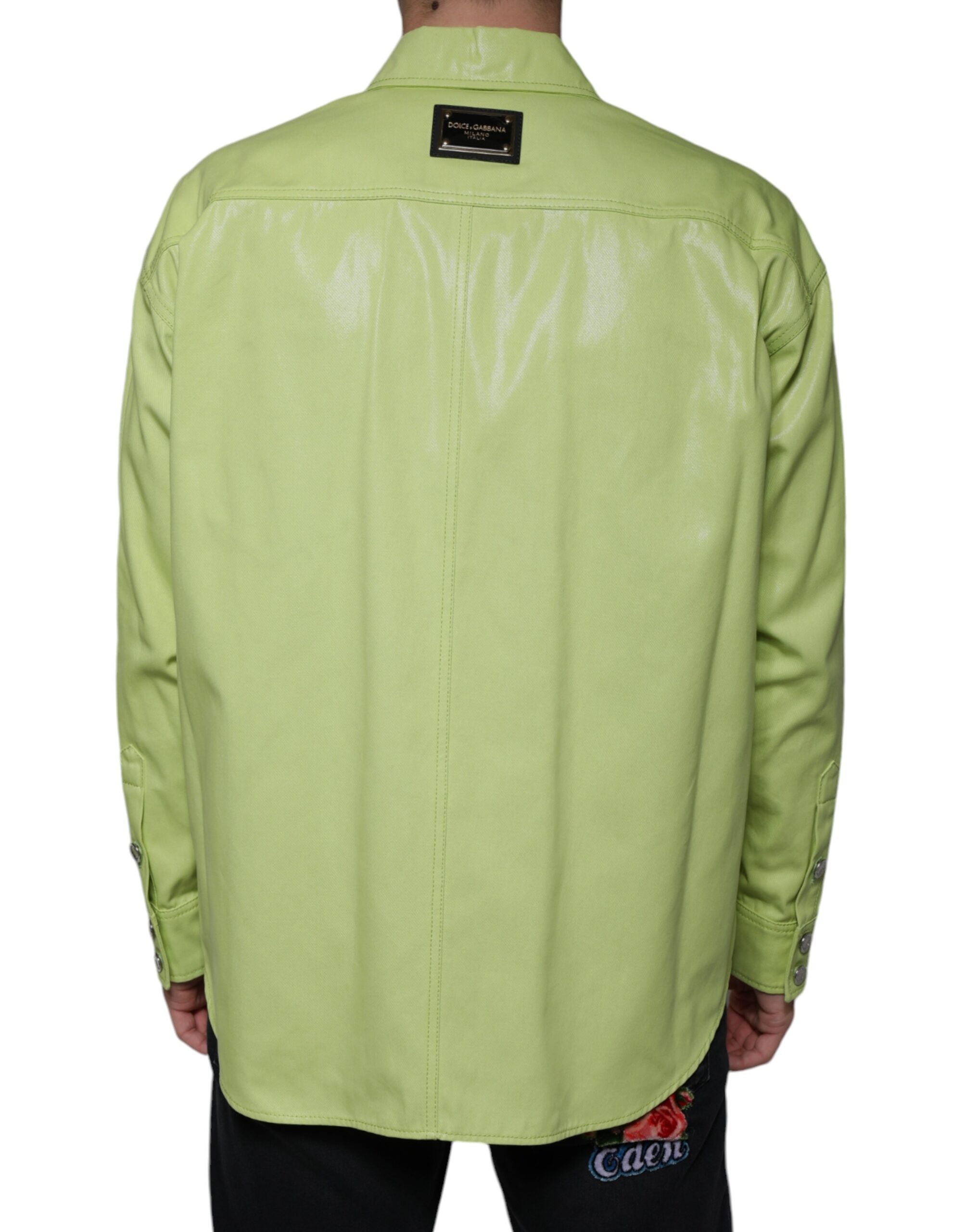 Dolce & Gabbana Green Cotton Collared Men Button Down Men's Shirt