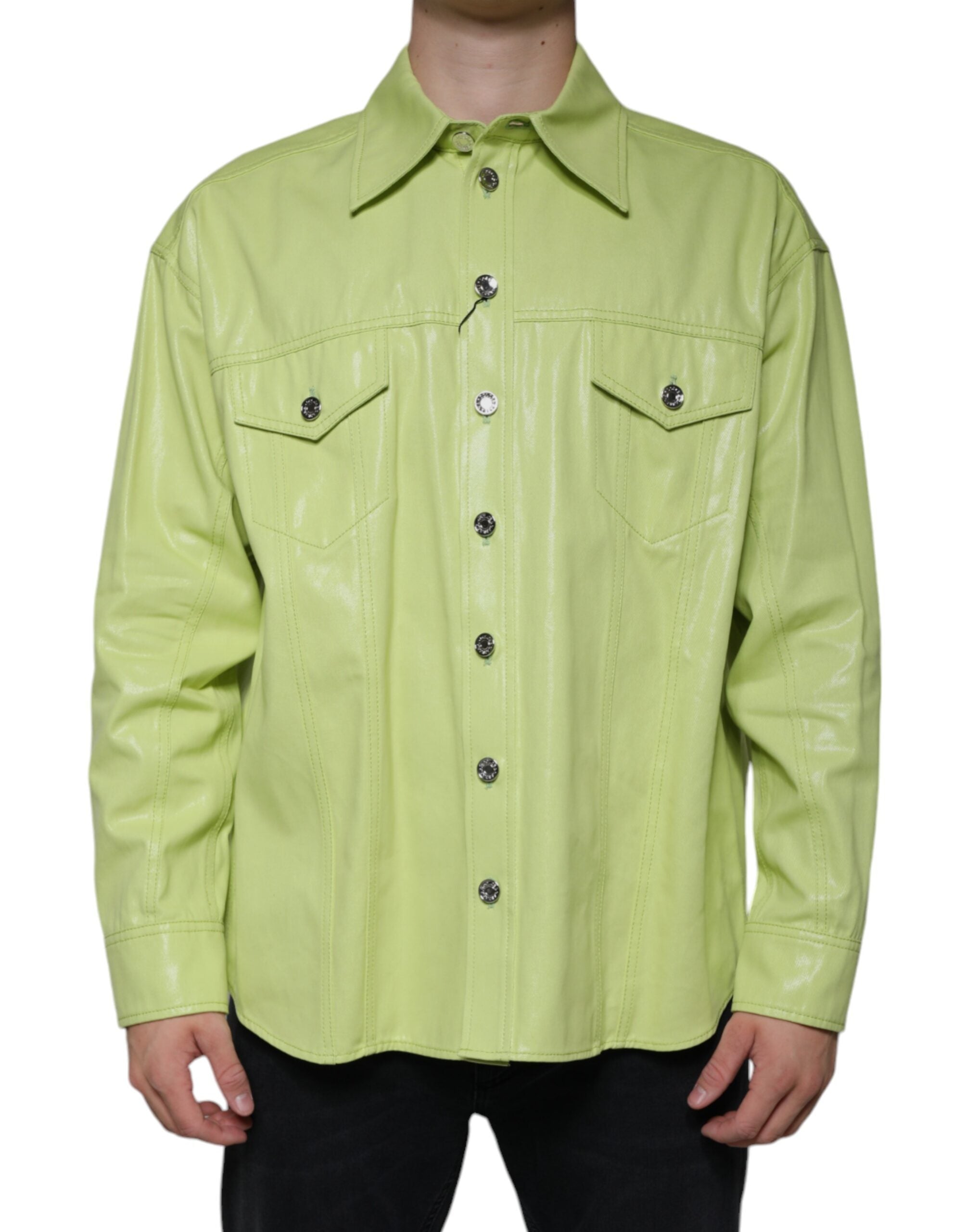 Dolce & Gabbana Green Cotton Collared Men Button Down Men's Shirt (Pre-Owned)