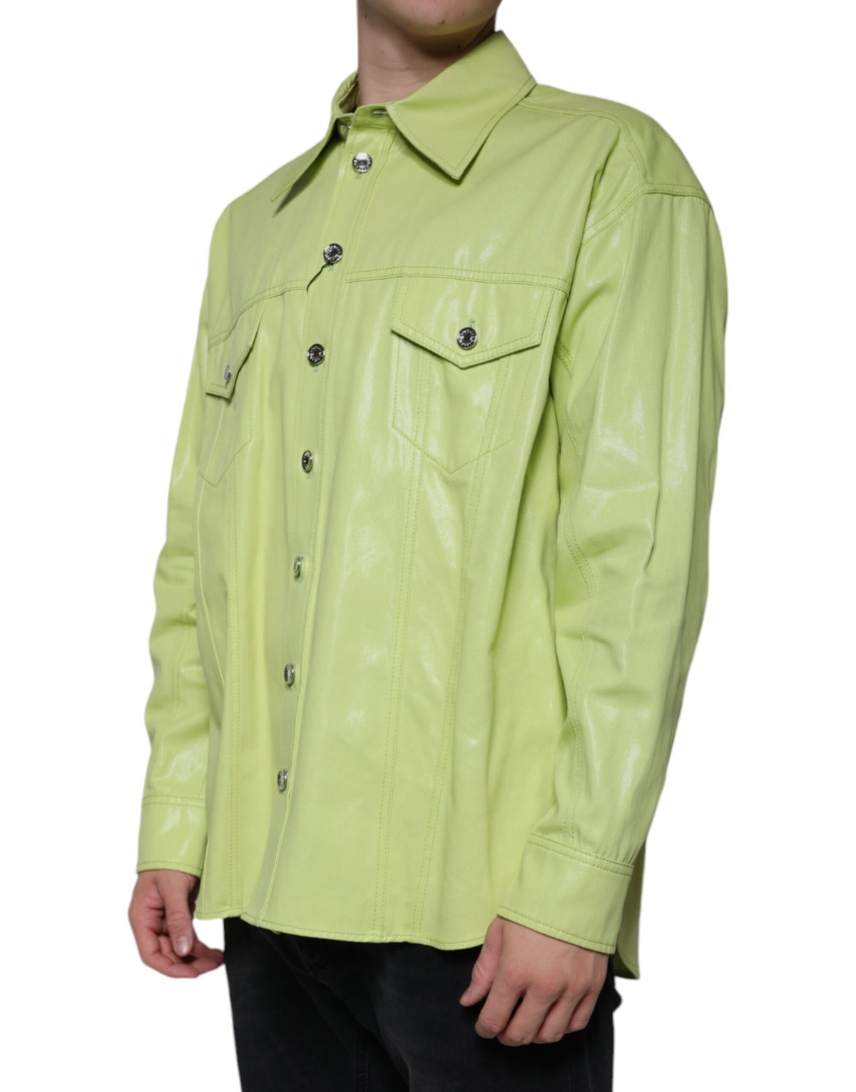 Dolce & Gabbana Green Cotton Collared Men Button Down Men's Shirt (Pre-Owned)