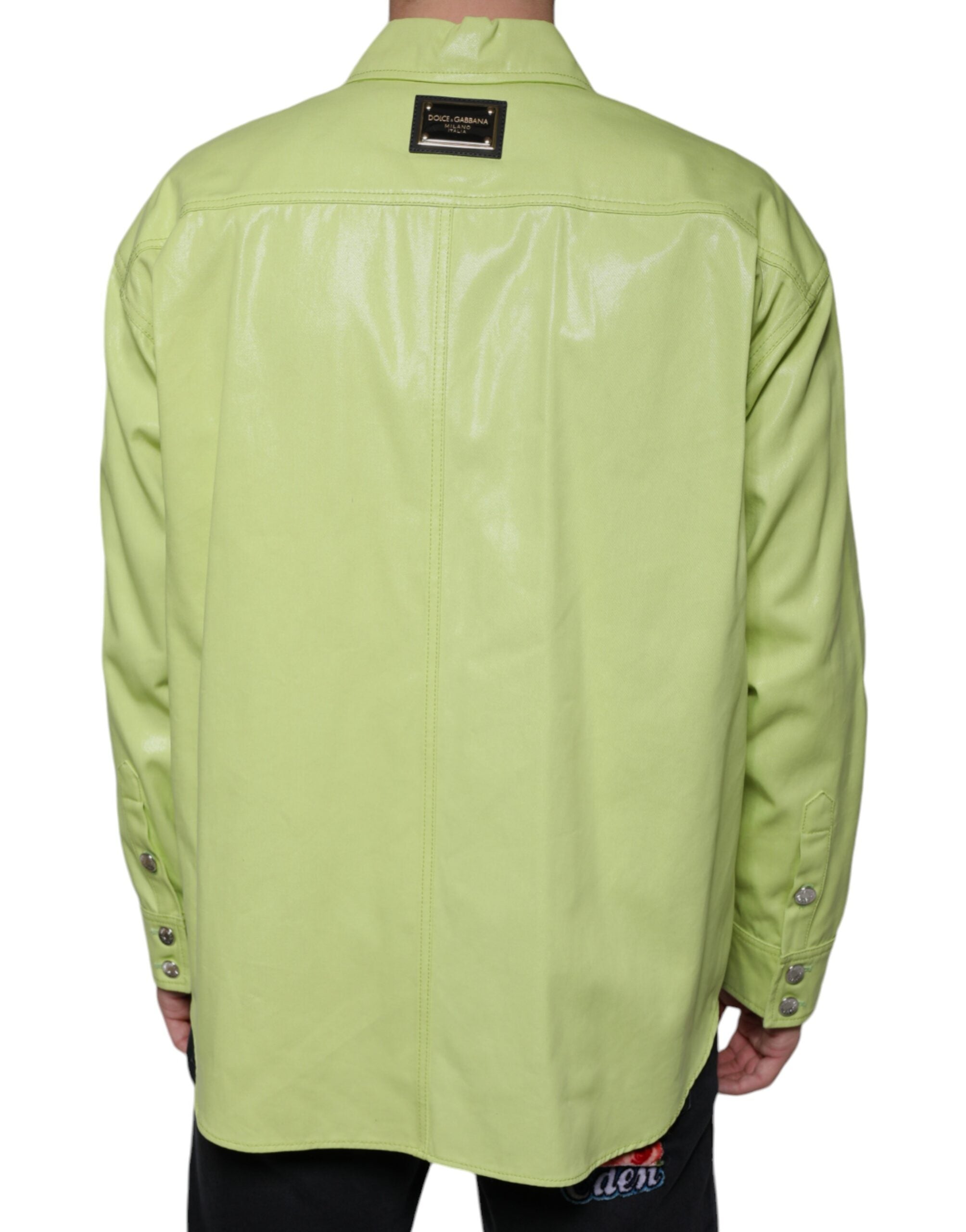 Dolce & Gabbana Green Cotton Collared Men Button Down Men's Shirt (Pre-Owned)