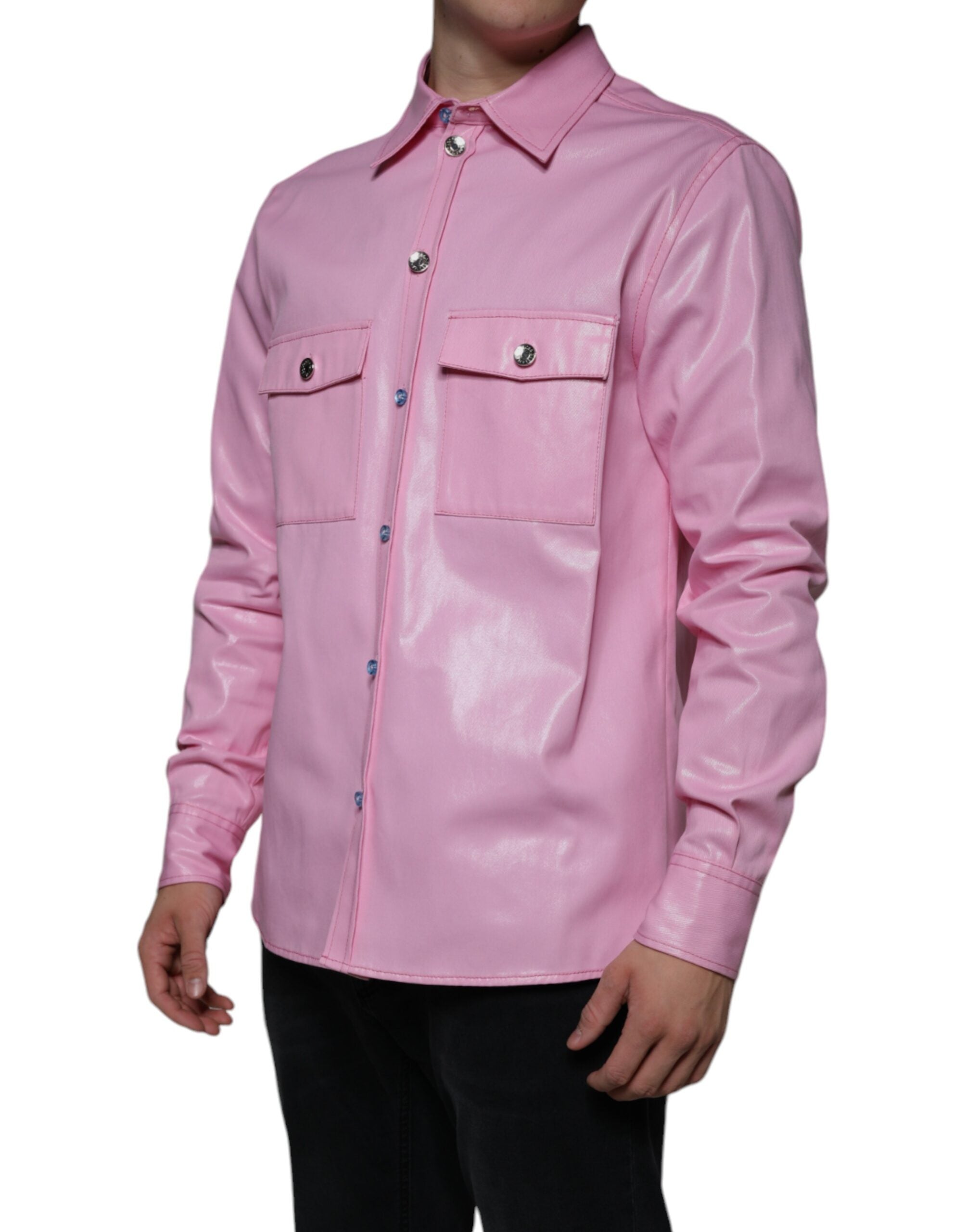 Dolce & Gabbana Pink Cotton Collared Button Down Men's Shirt