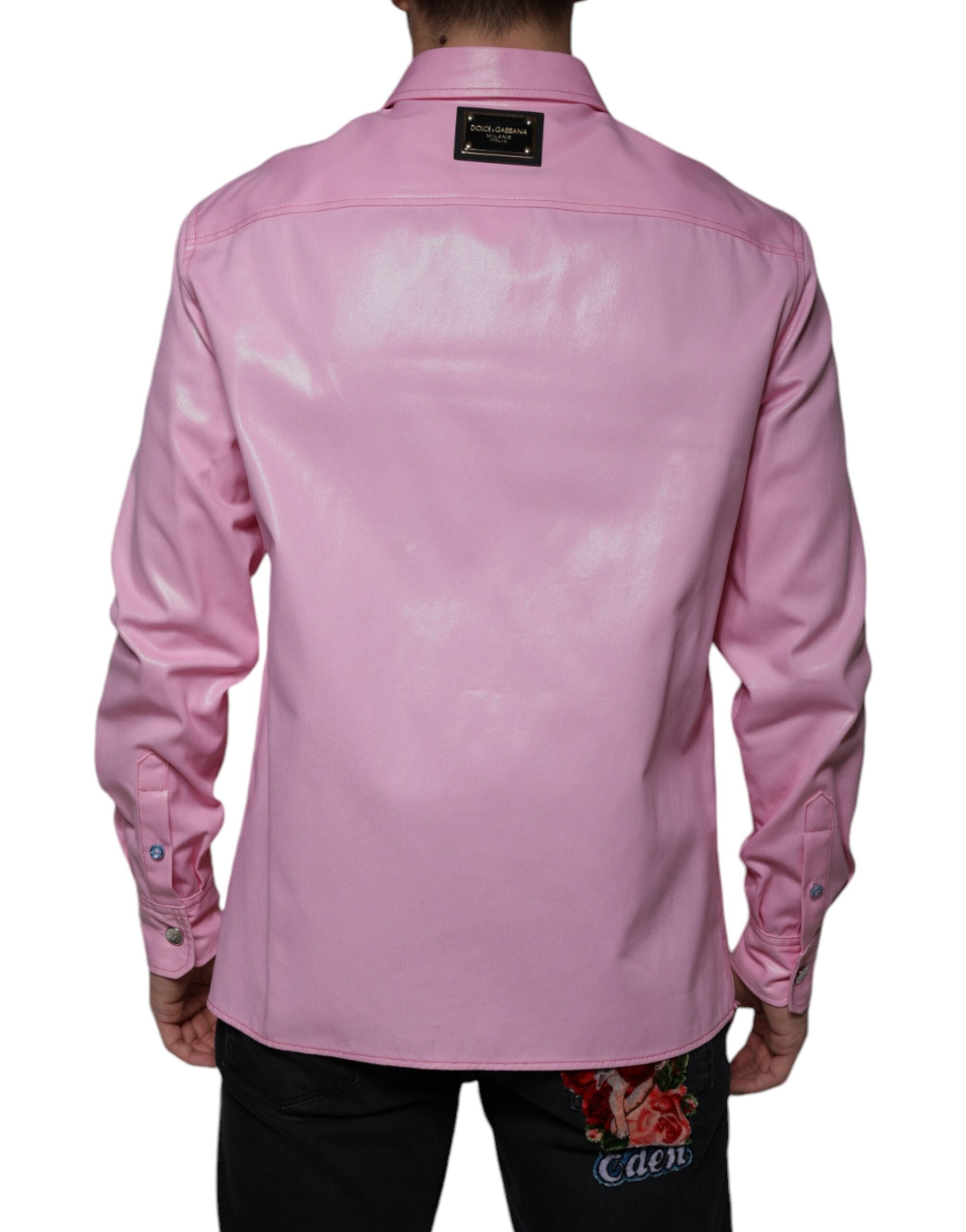 Dolce & Gabbana Pink Cotton Collared Button Down Men's Shirt