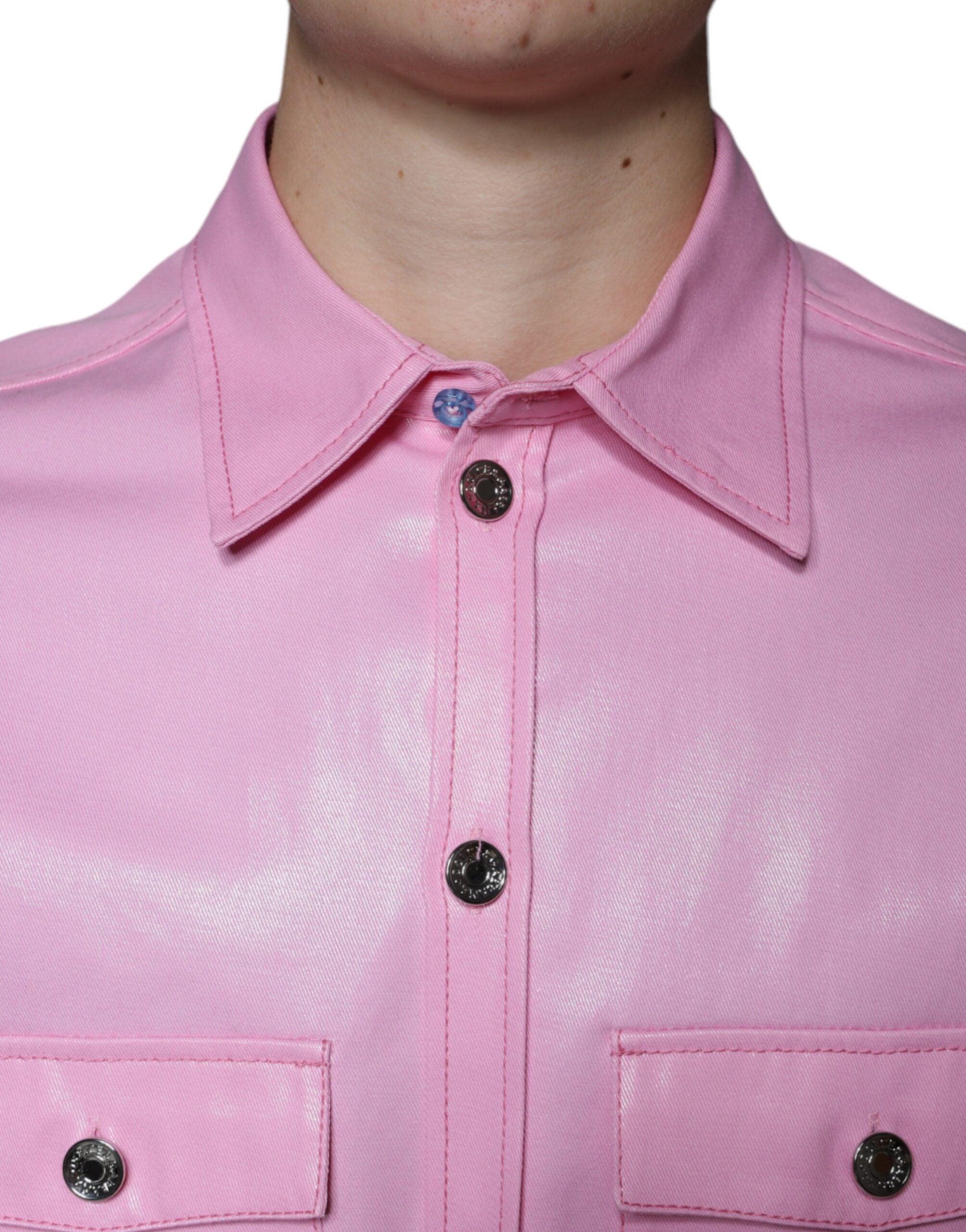 Dolce & Gabbana Pink Cotton Collared Button Down Men's Shirt