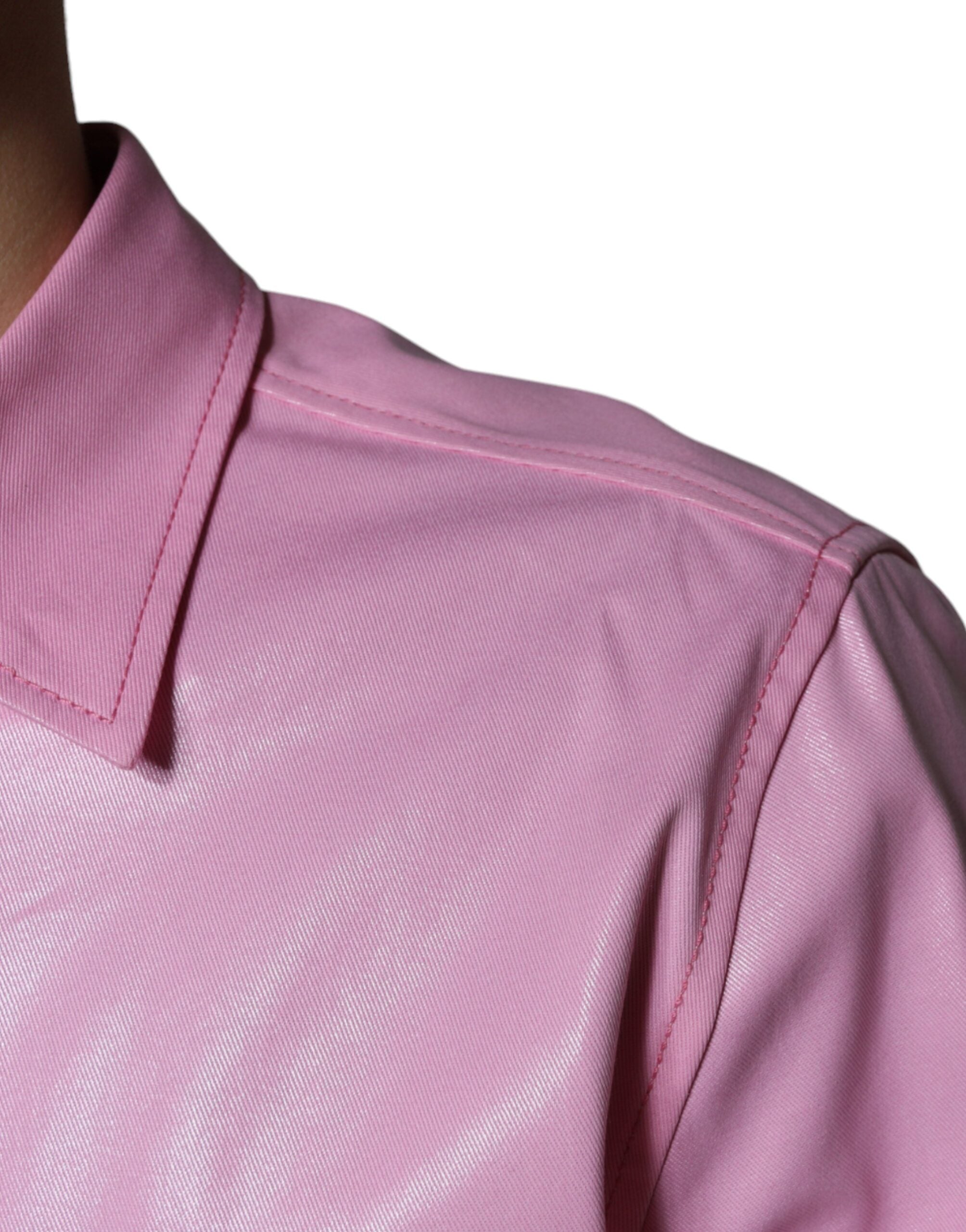 Dolce & Gabbana Pink Cotton Collared Button Down Men's Shirt
