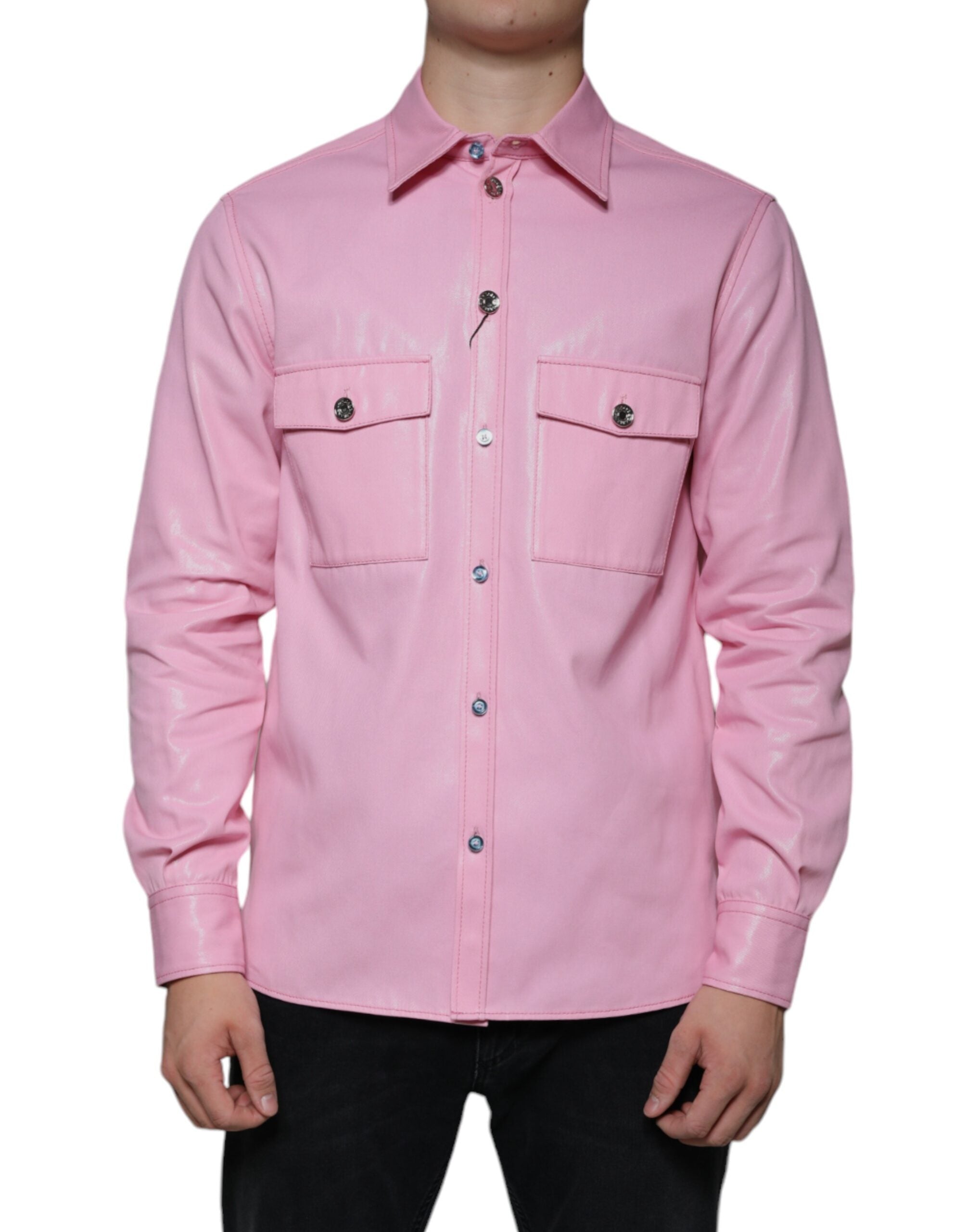 Dolce & Gabbana Pink Cotton Collared Button Down Men's Shirt (Pre-Owned)