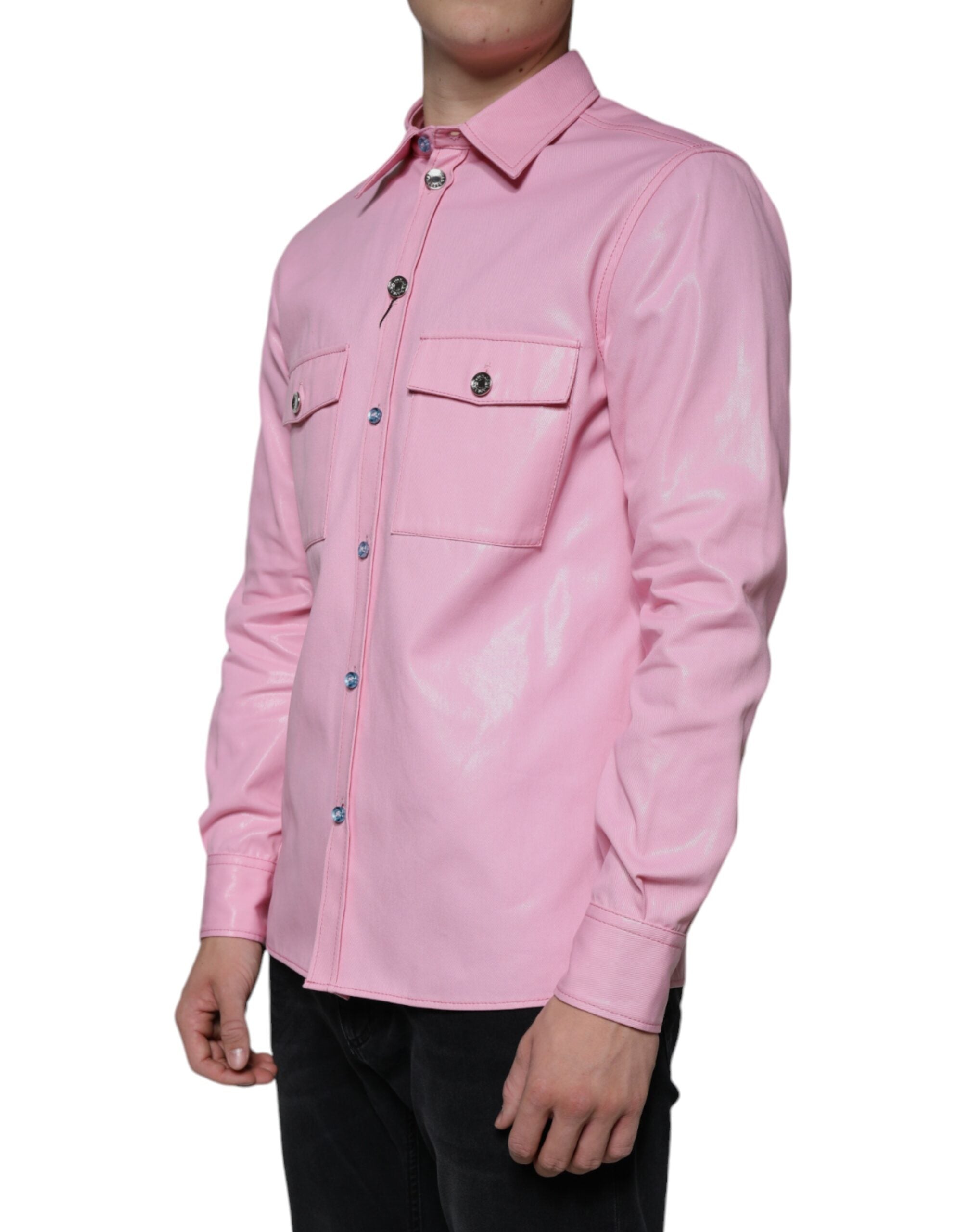 Dolce & Gabbana Pink Cotton Collared Button Down Men's Shirt (Pre-Owned)