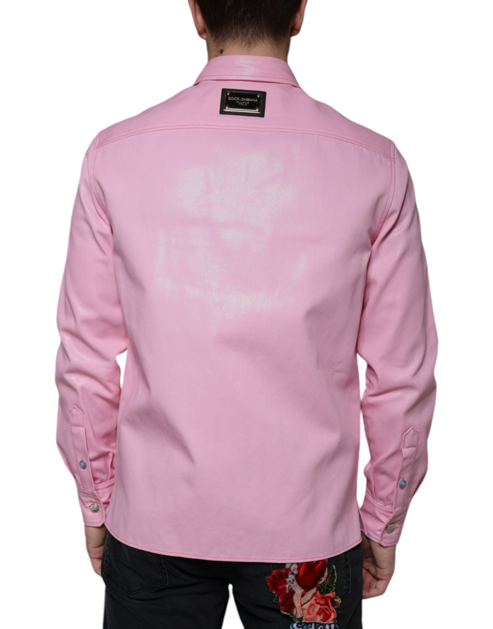 Dolce & Gabbana Pink Cotton Collared Button Down Men's Shirt (Pre-Owned)