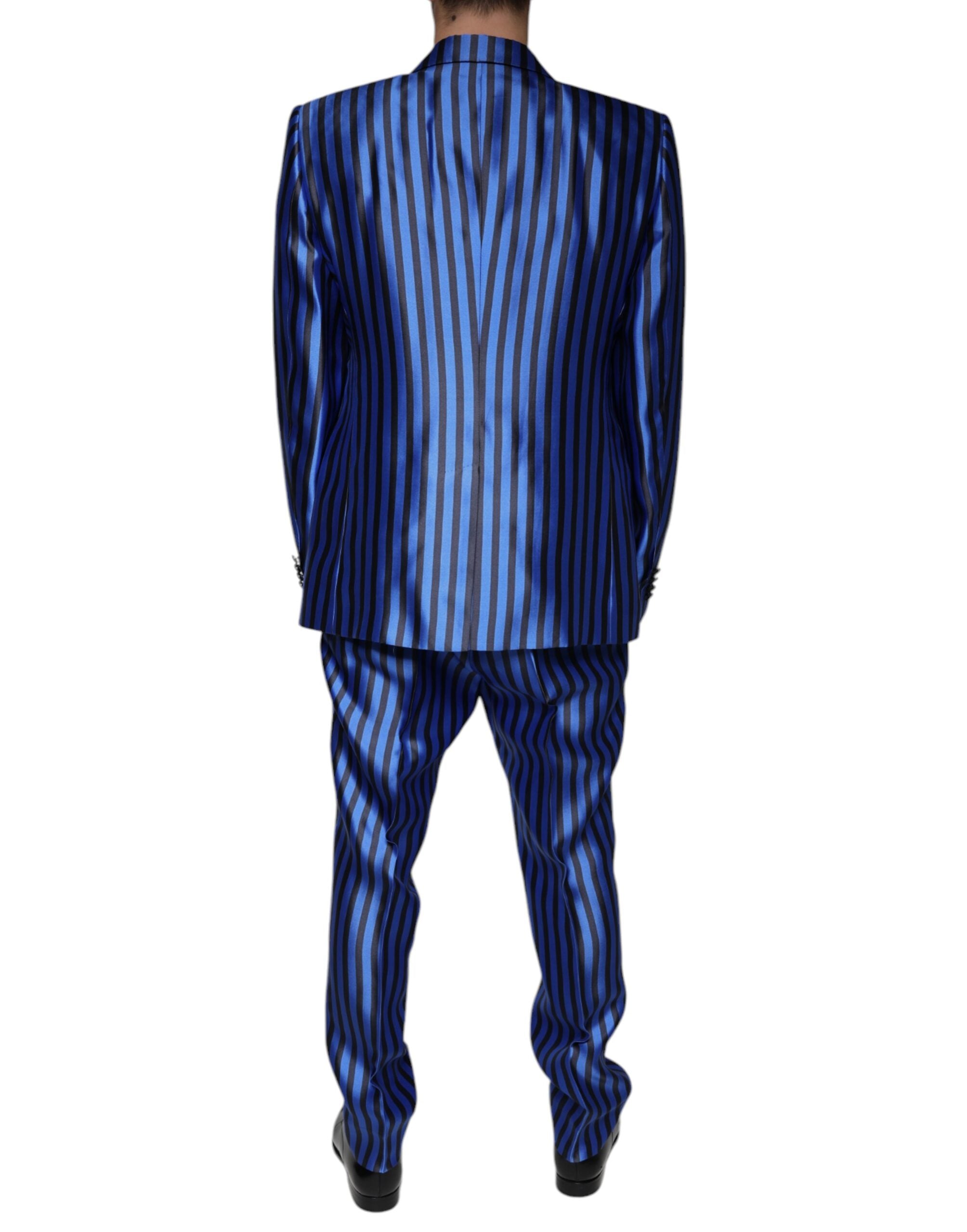 Dolce & Gabbana Metallic Blue Stripes Formal 3 Piece Men's Suit (Pre-Owned)