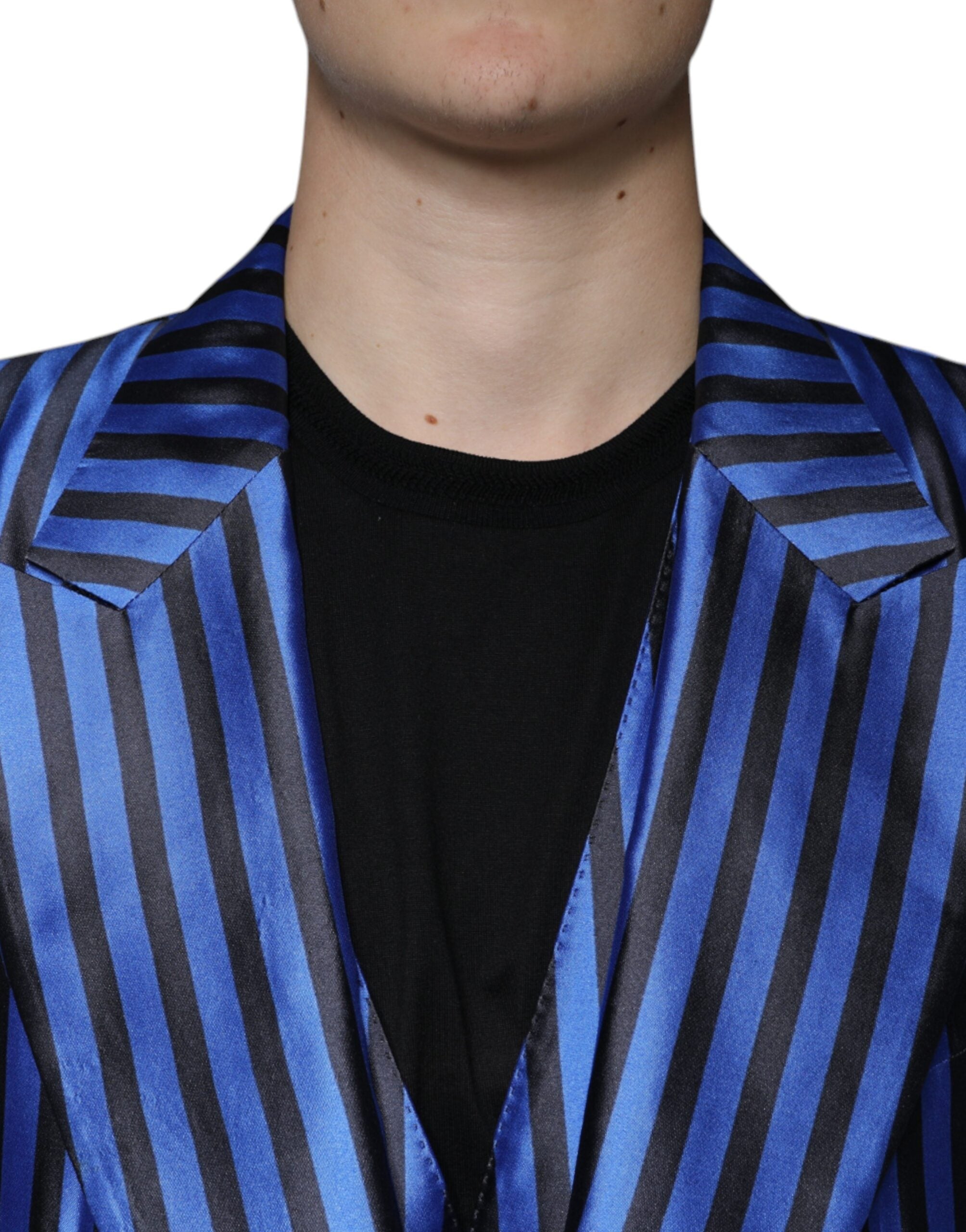 Dolce & Gabbana Metallic Blue Stripes Formal 3 Piece Men's Suit (Pre-Owned)