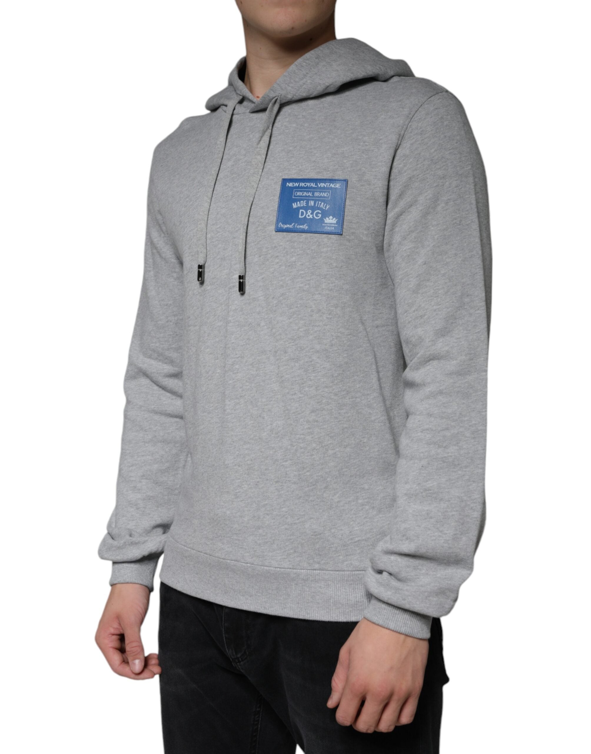 Dolce & Gabbana Gray Cotton Logo Hooded Sweatshirt Men's Sweater