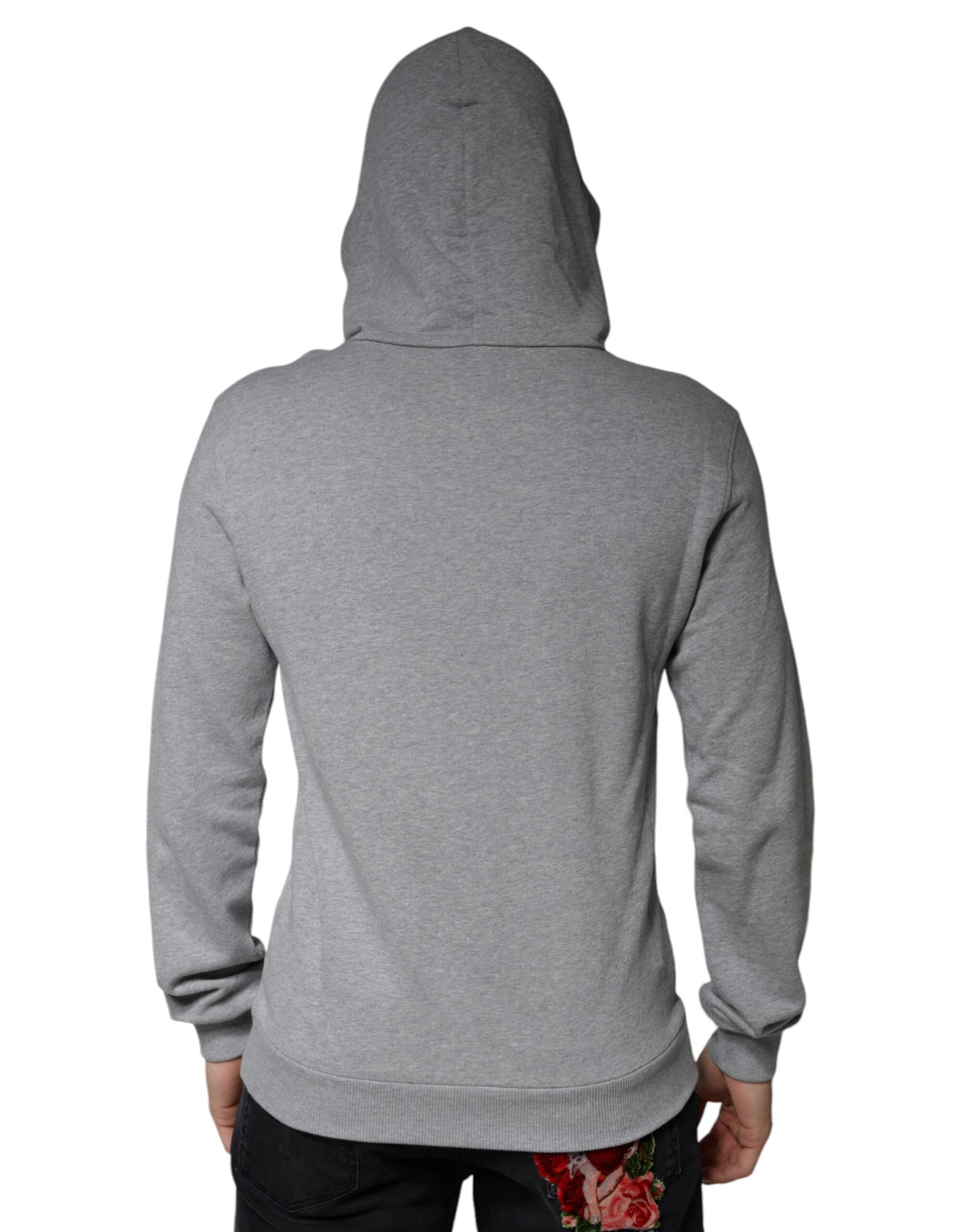 Dolce & Gabbana Gray Cotton Logo Hooded Sweatshirt Men's Sweater