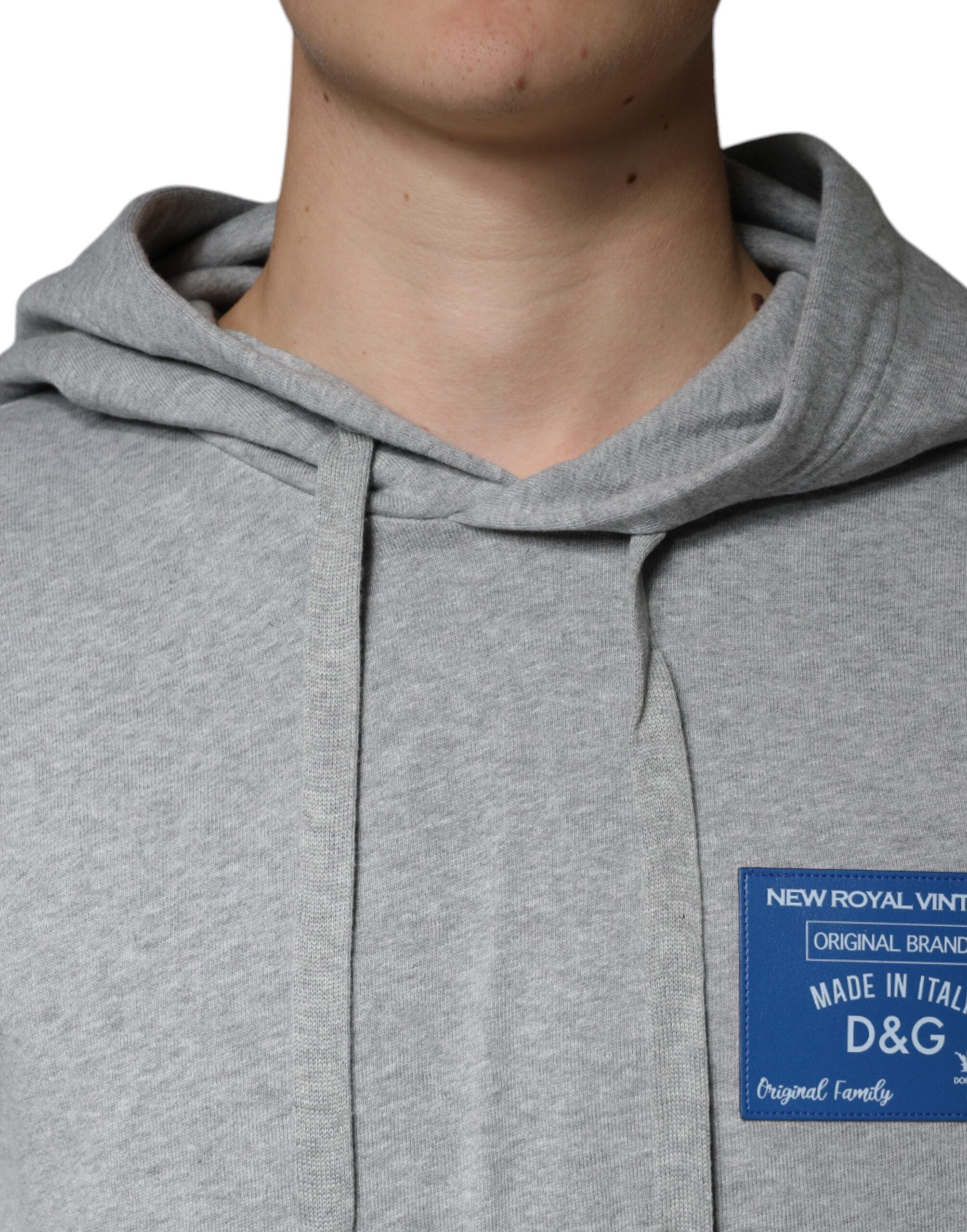 Dolce & Gabbana Gray Cotton Logo Hooded Sweatshirt Men's Sweater