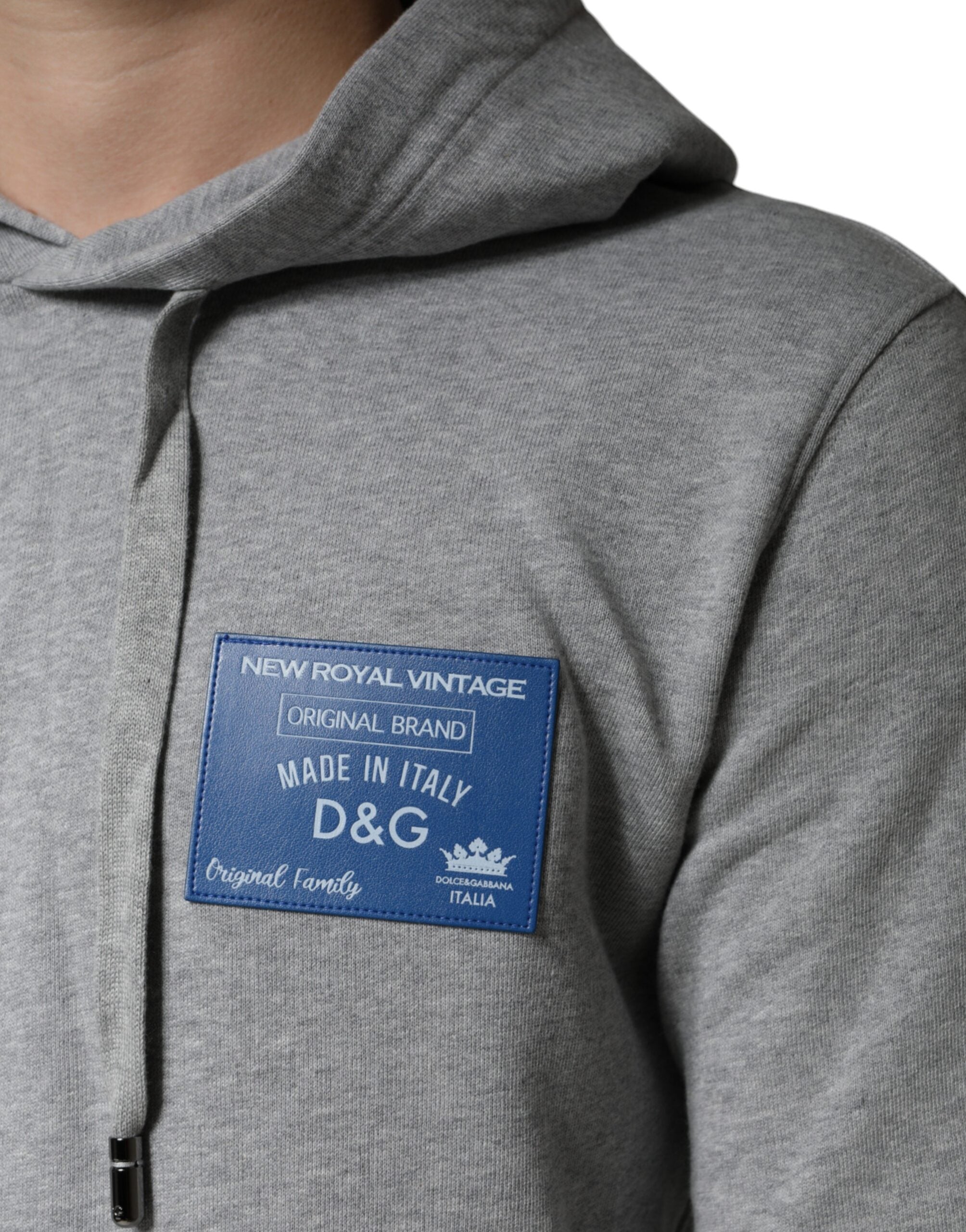 Dolce & Gabbana Gray Cotton Logo Hooded Sweatshirt Men's Sweater