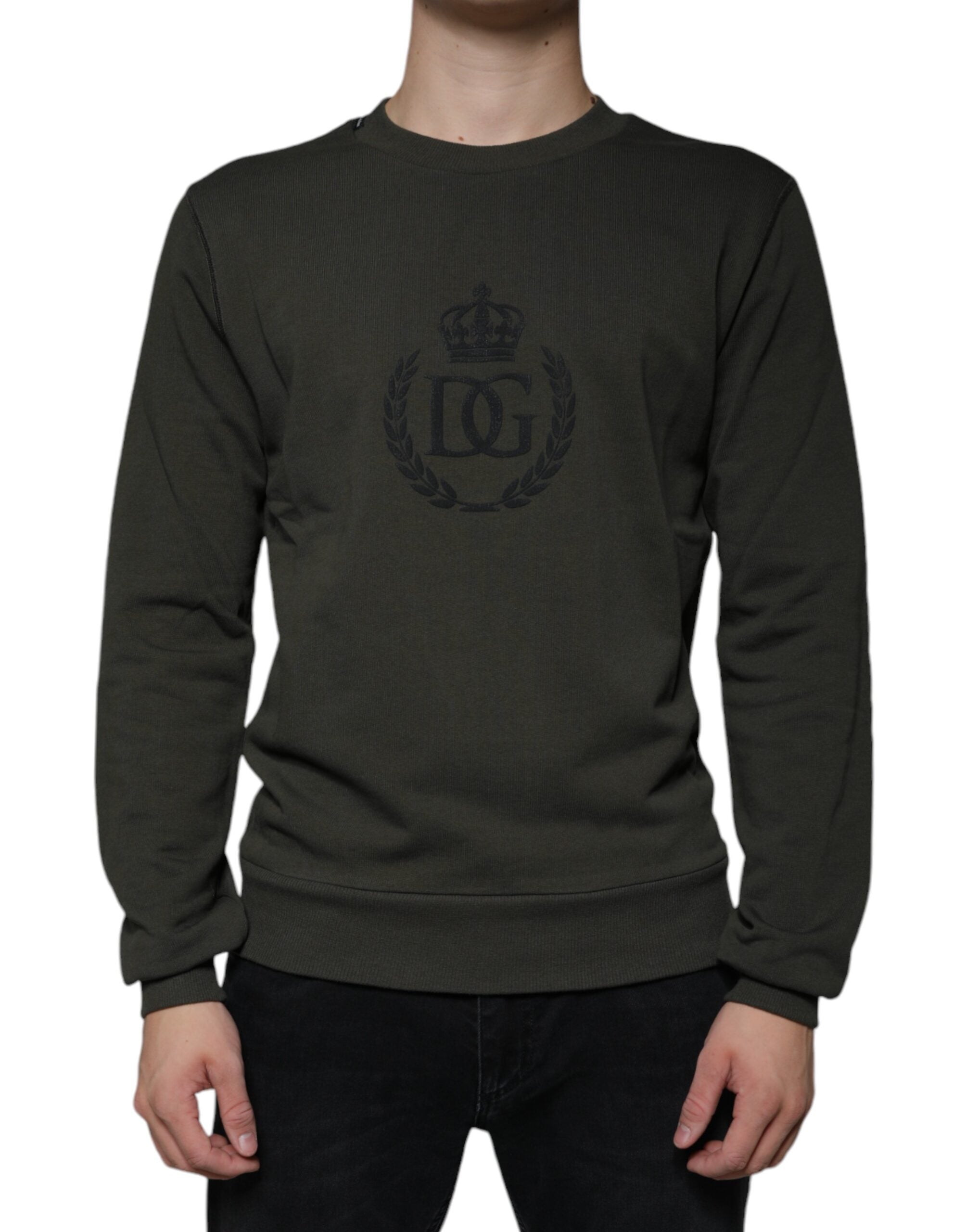 Dolce & Gabbana Army Green DG Crown Crew Neck Pullover Men's Sweater