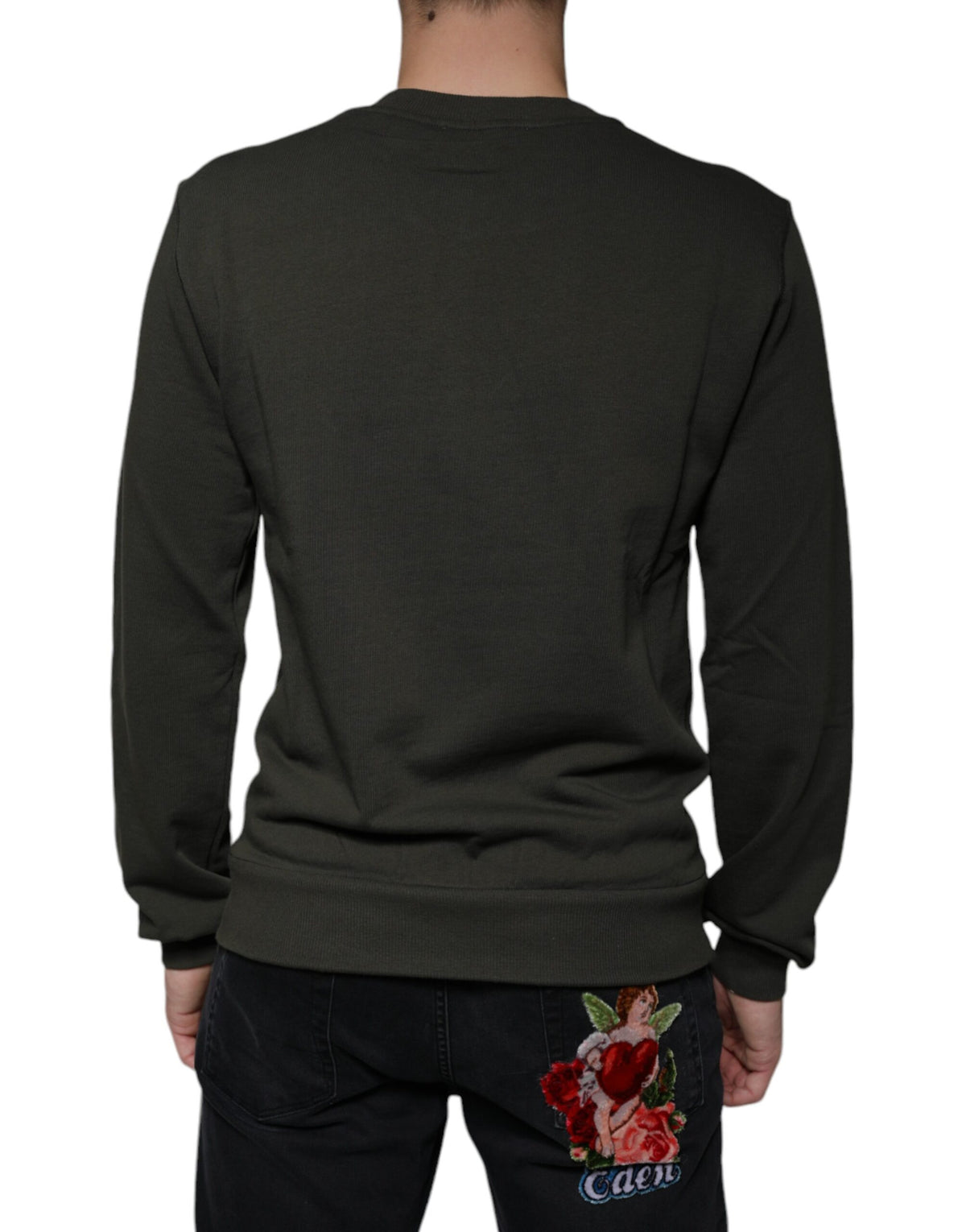 Dolce & Gabbana Army Green DG Crown Crew Neck Pullover Men's Sweater
