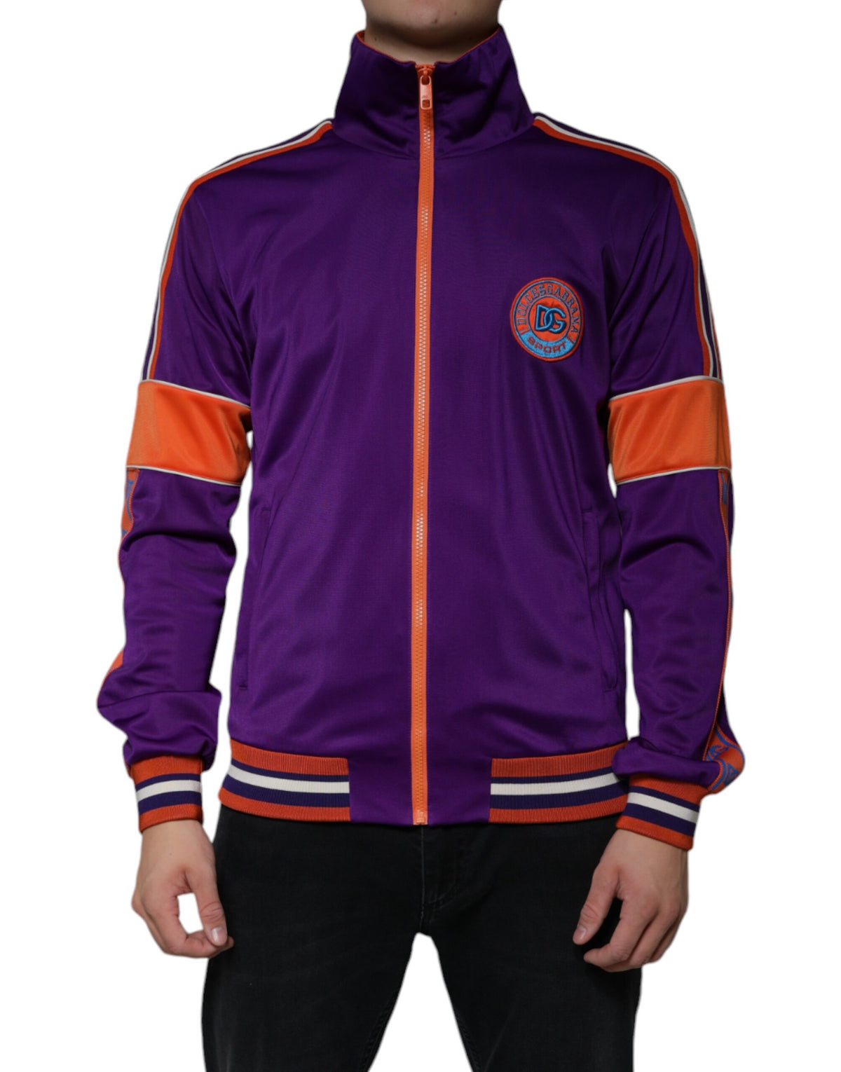 Dolce & Gabbana Purple Polyester Full Zip Long Sleeve Men's Sweater