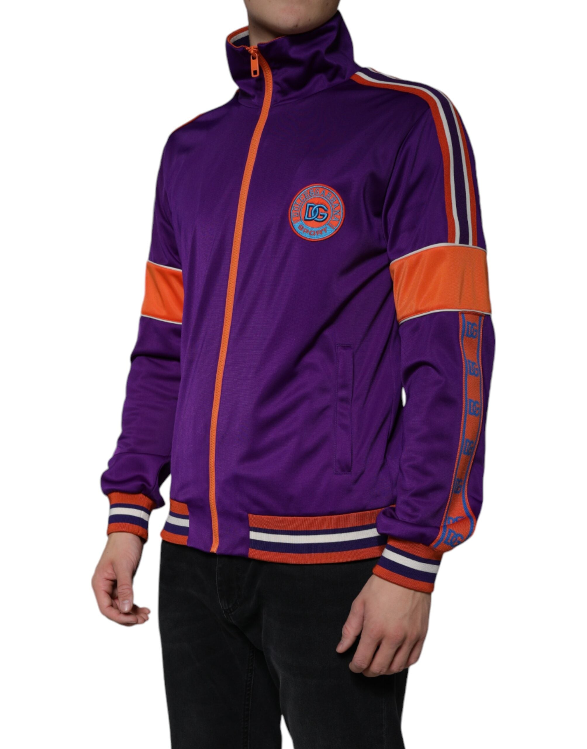 Dolce & Gabbana Purple Polyester Full Zip Long Sleeve Men's Sweater