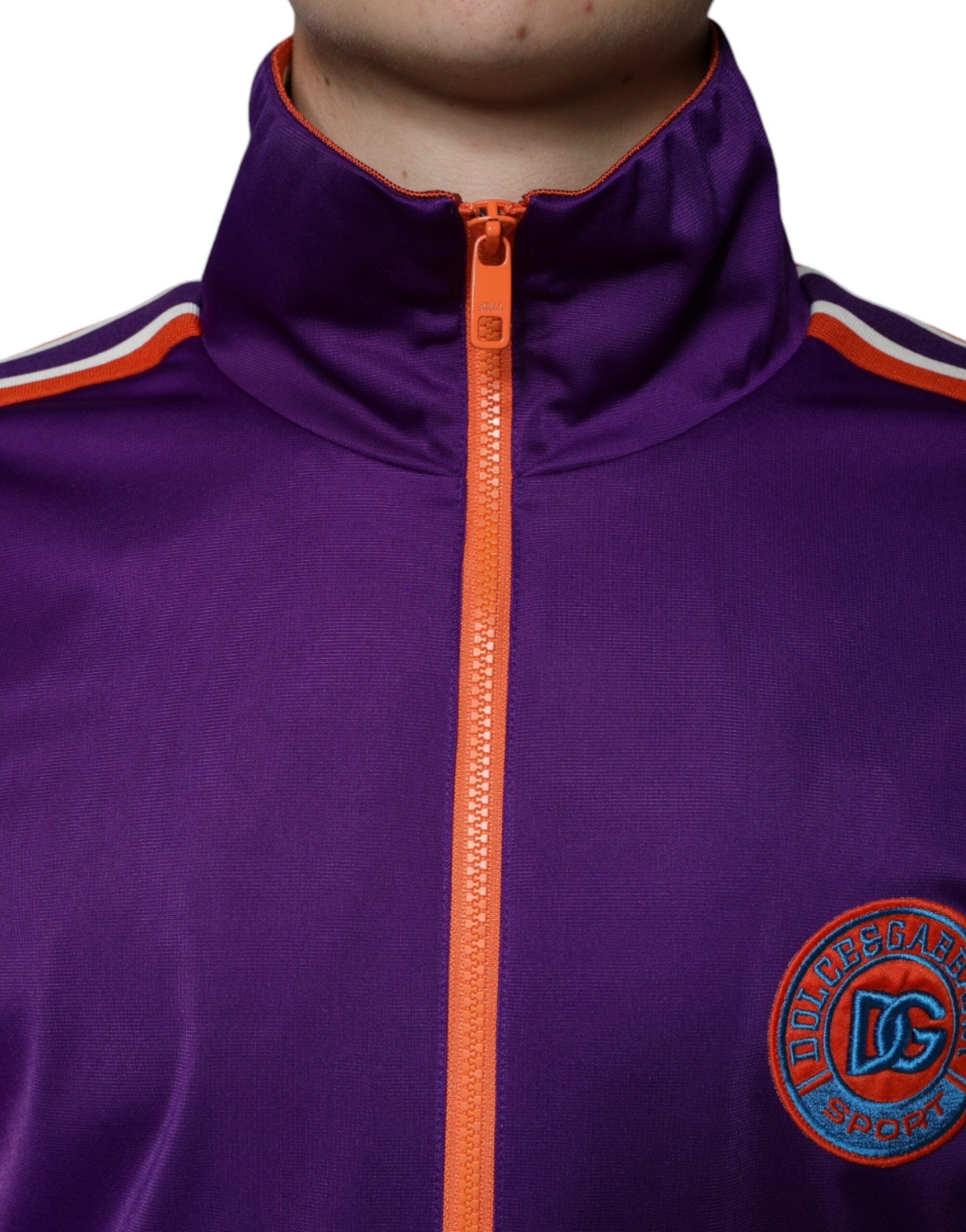 Dolce & Gabbana Purple Polyester Full Zip Long Sleeve Men's Sweater