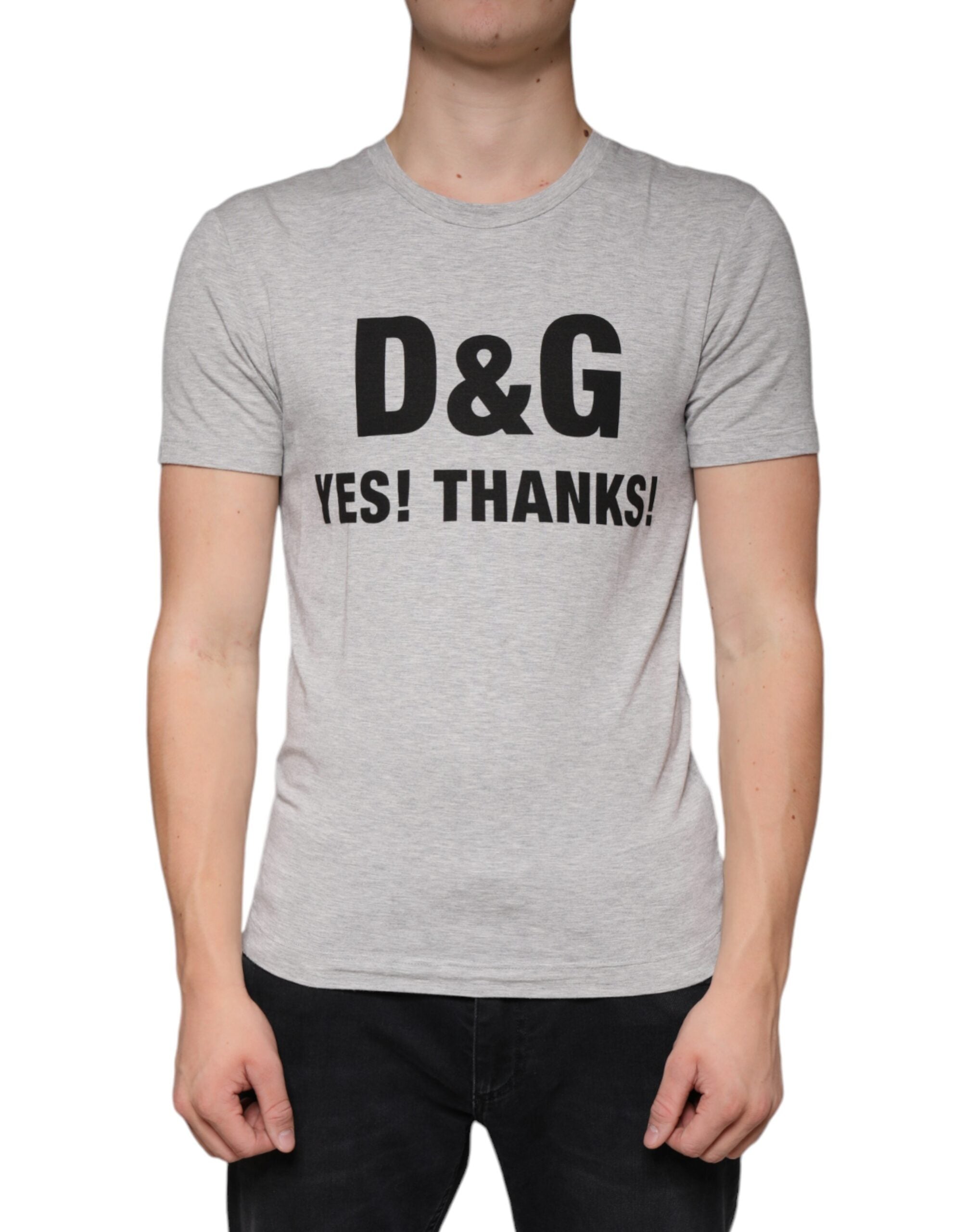 Dolce & Gabbana Gray Logo Print Crewneck Short Sleeve Men's T-shirt