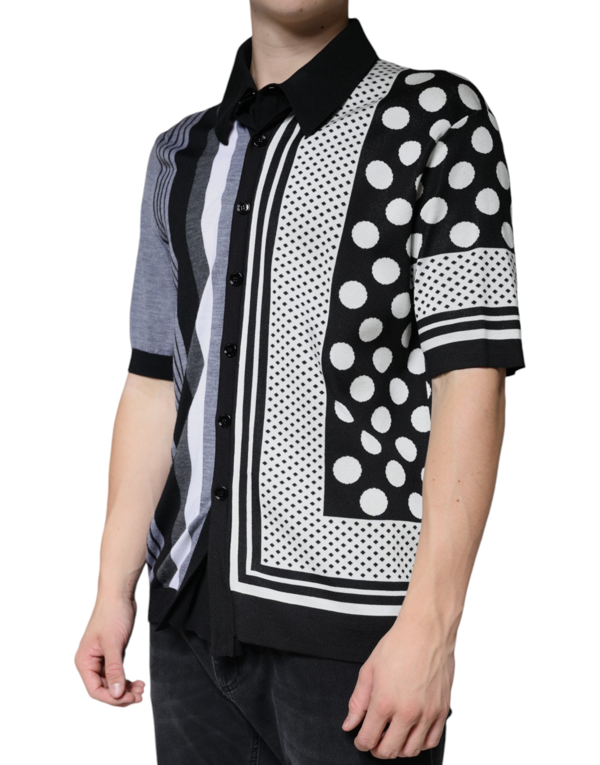 Dolce & Gabbana Black White Polka Dot Collared Polo Men's T-shirt