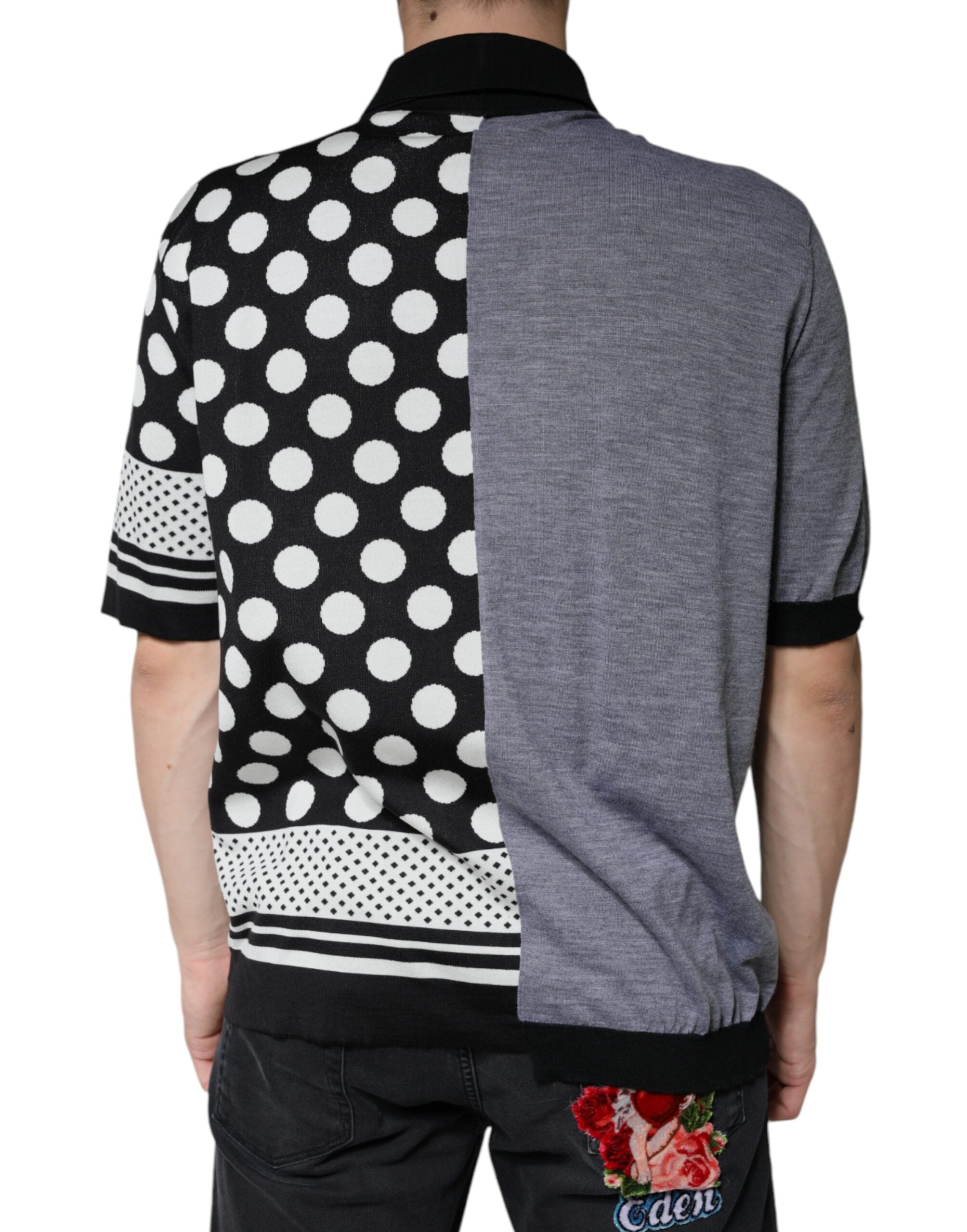 Dolce & Gabbana Black White Polka Dot Collared Polo Men's T-shirt