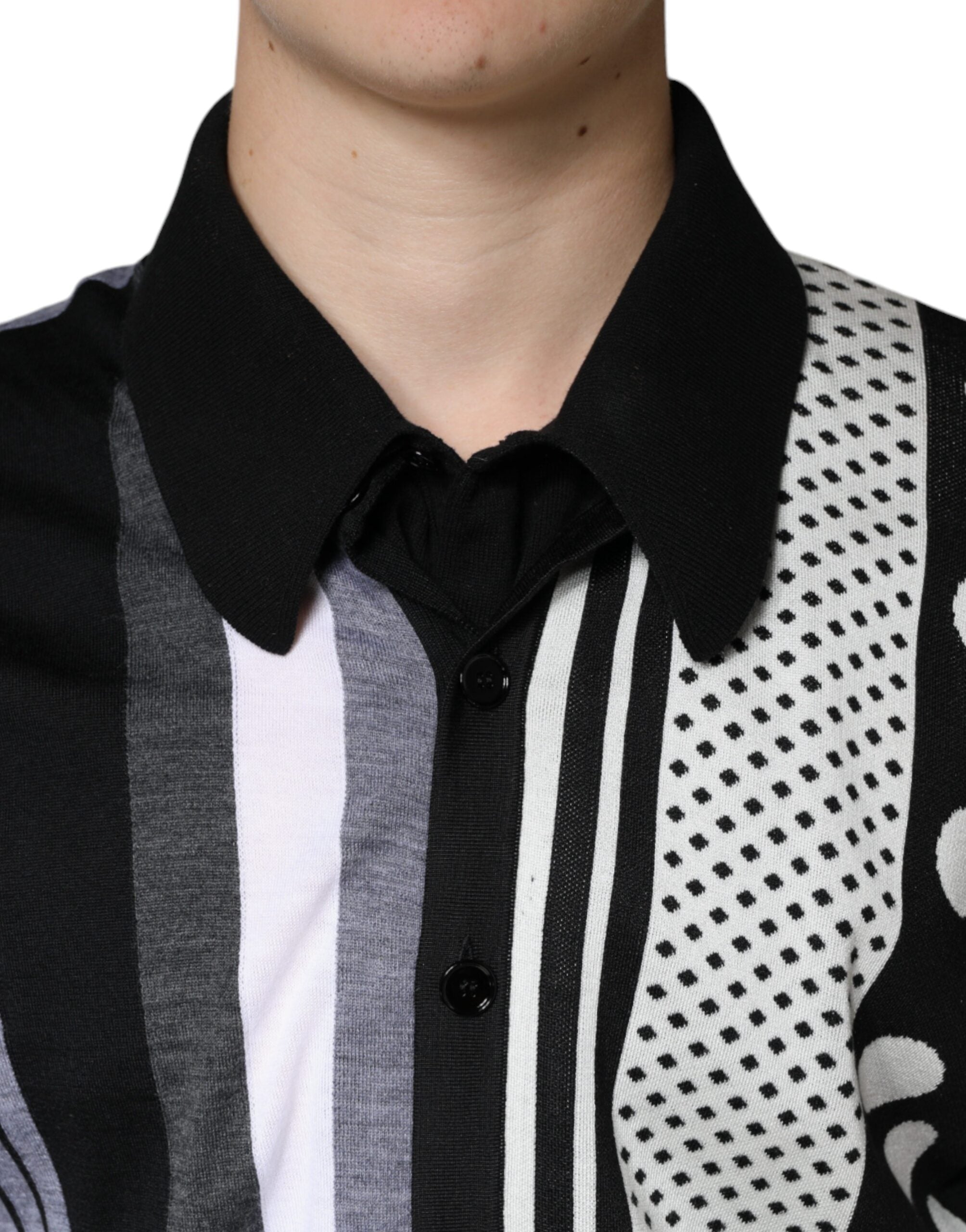 Dolce & Gabbana Black White Polka Dot Collared Polo Men's T-shirt