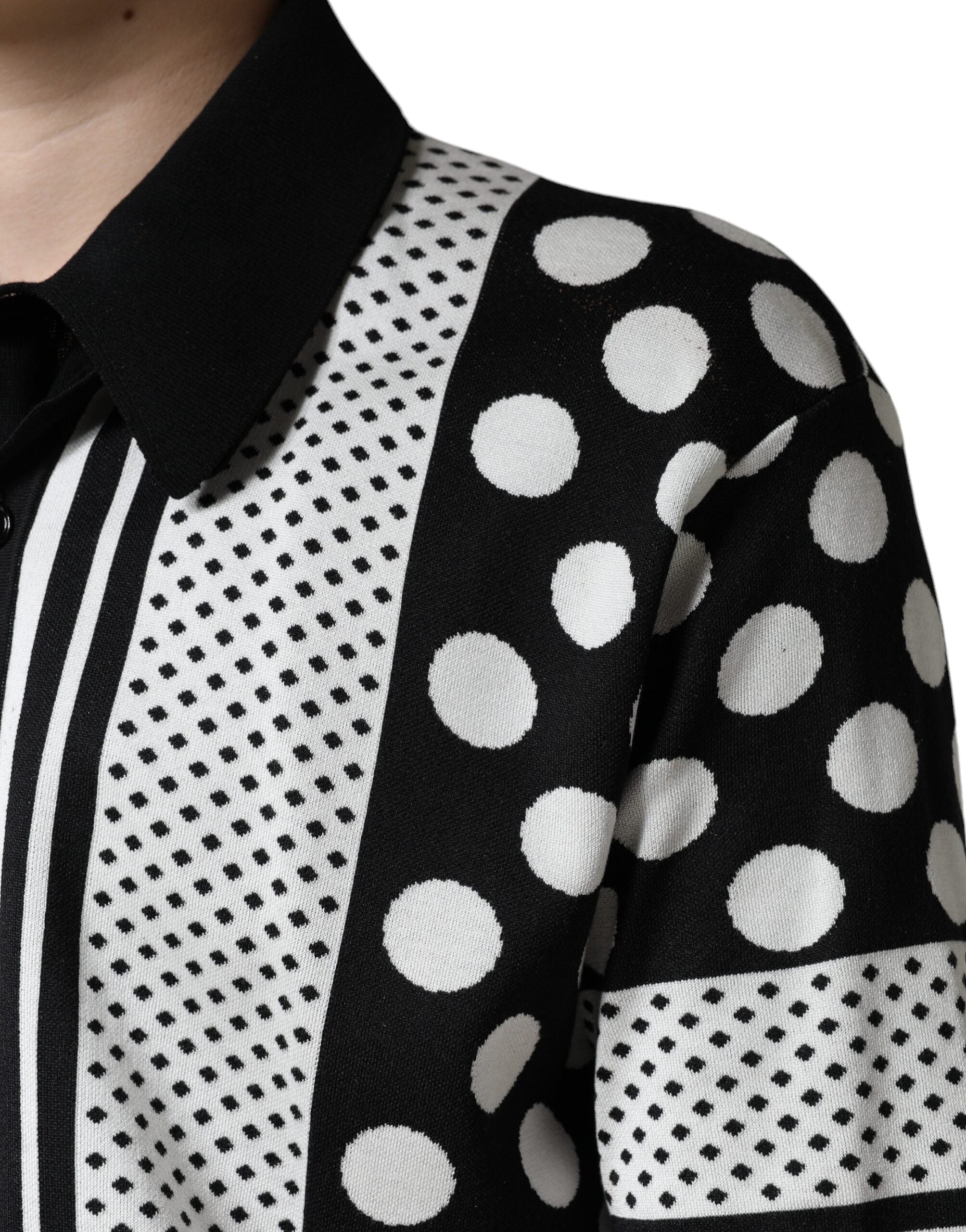 Dolce & Gabbana Black White Polka Dot Collared Polo Men's T-shirt