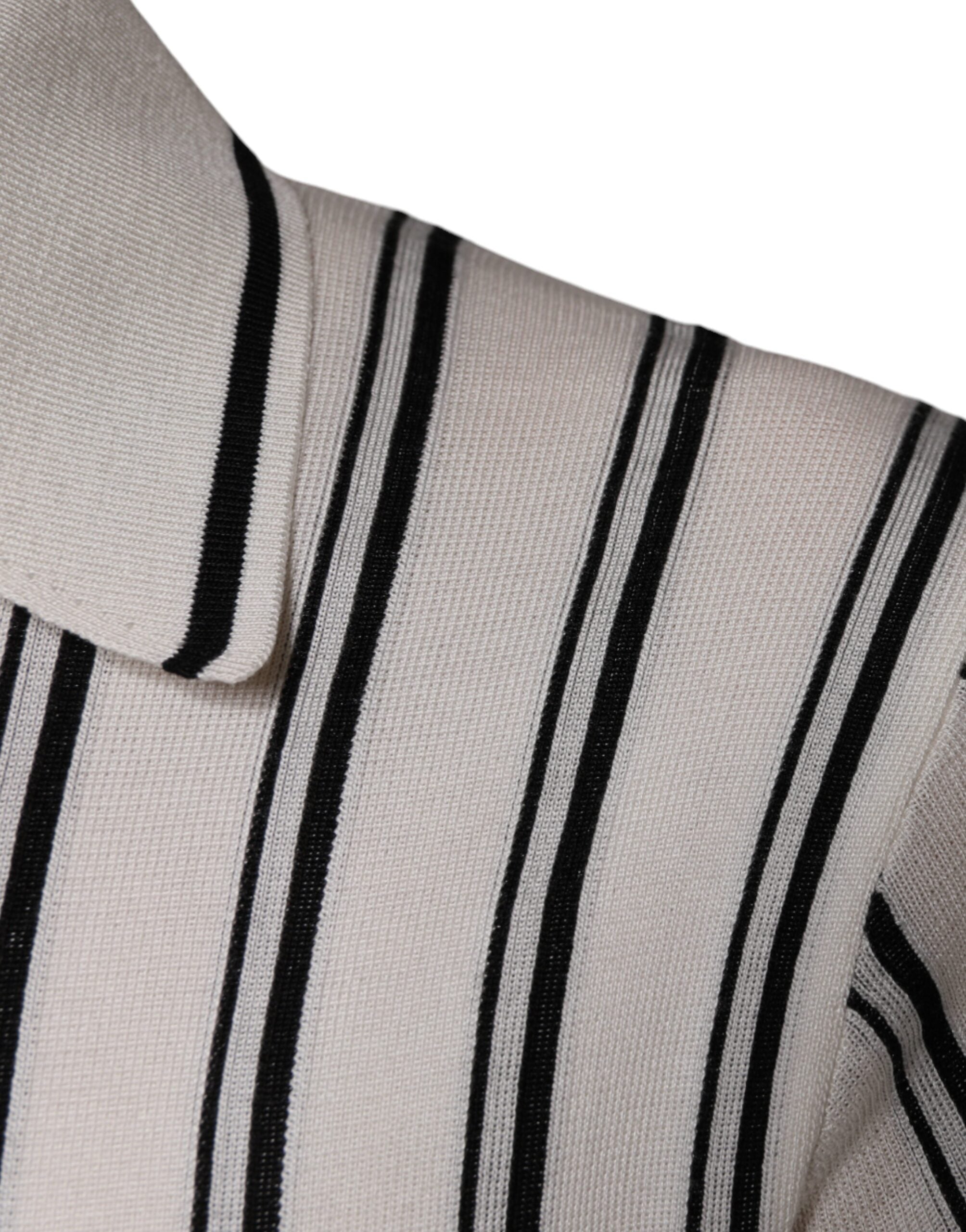 Dolce & Gabbana White Black Stripe Polo Short Sleeve Men's T-shirt