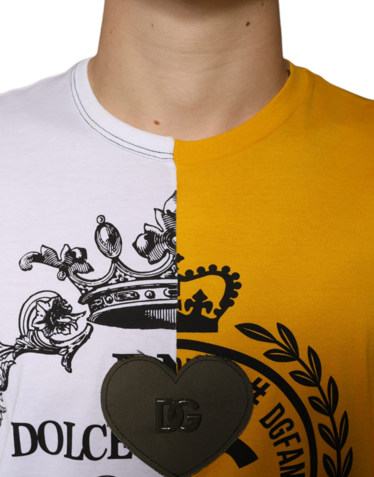 Dolce & Gabbana White Yellow Logo Print Short Sleeve Men's T-shirt