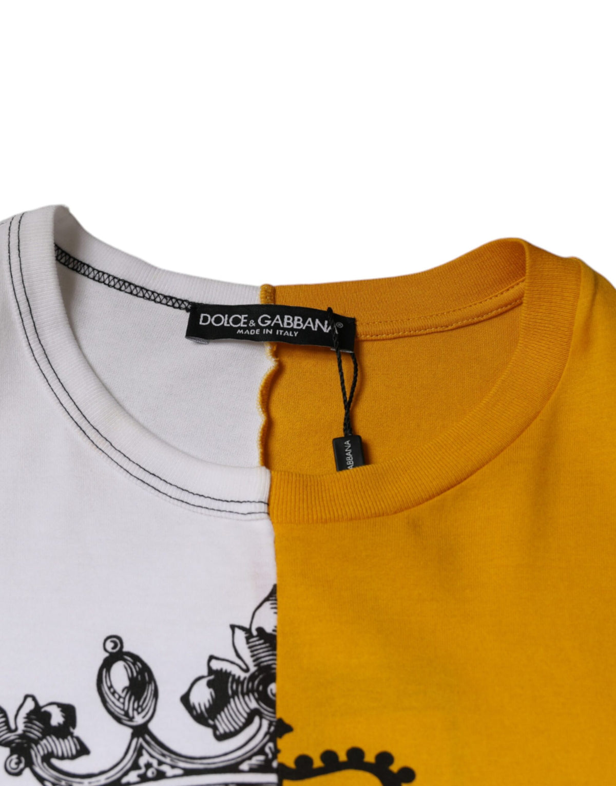 Dolce & Gabbana White Yellow Logo Print Short Sleeve Men's T-shirt