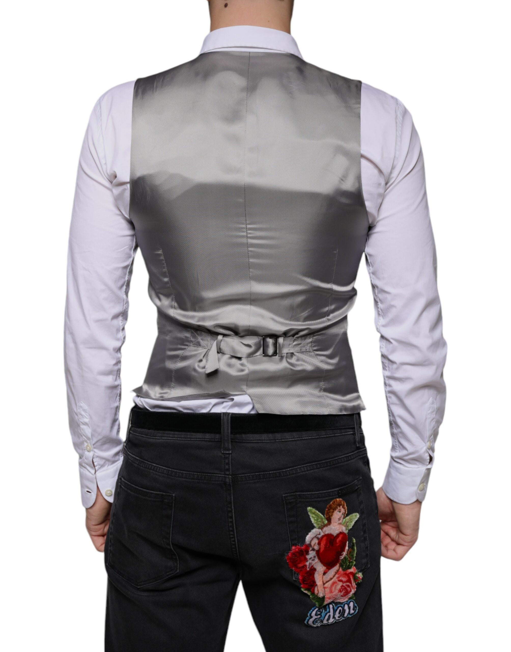 Dolce & Gabbana Light Gray Wool Formal Dress Waistcoat Men's Vest