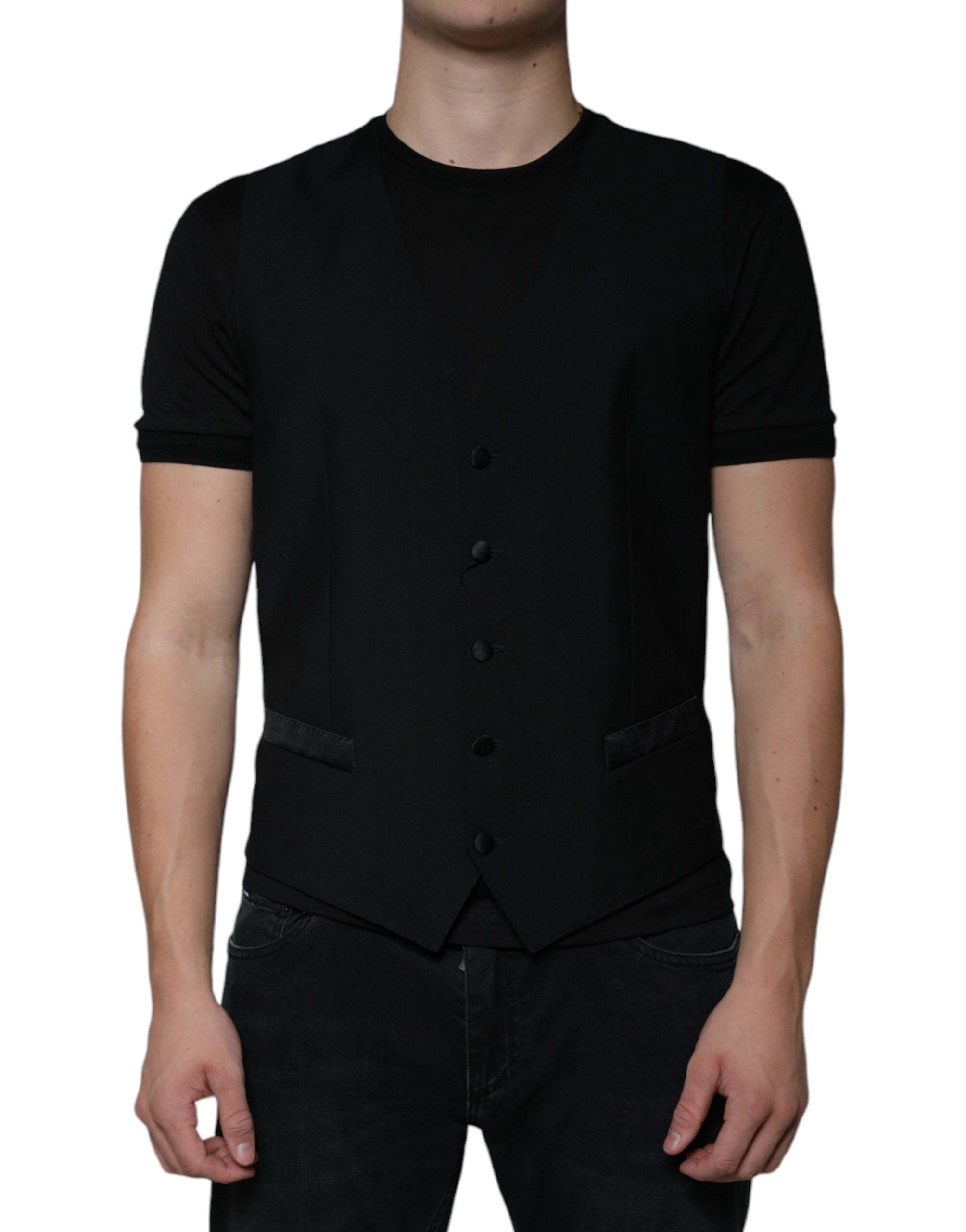 Dolce & Gabbana Black Wool Formal Dress Men Waistcoat Men's Vest