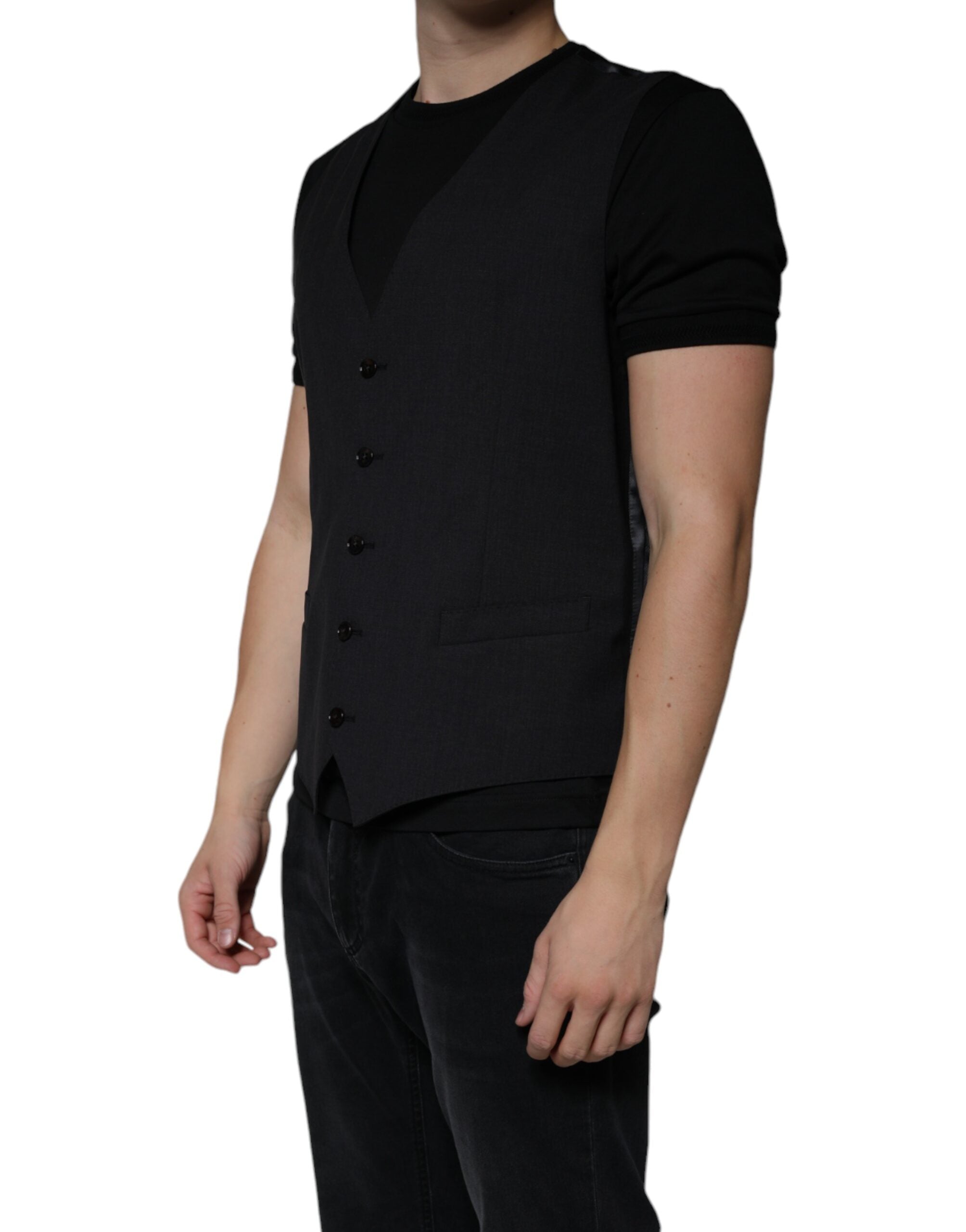 Dolce & Gabbana Black Wool Waistcoat Dress Formal Men's Vest (Pre-Owned)