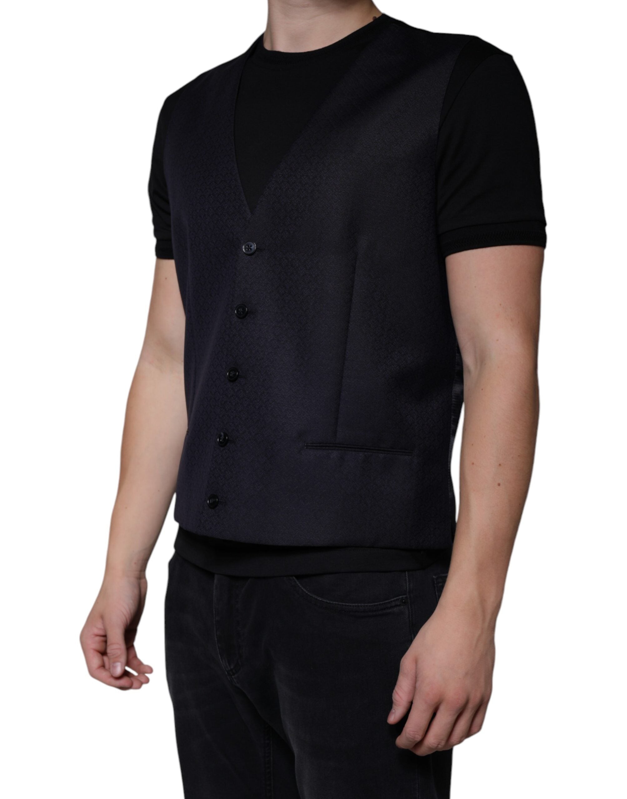 Dolce & Gabbana Black Wool Waistcoat Dress Formal Men's Vest