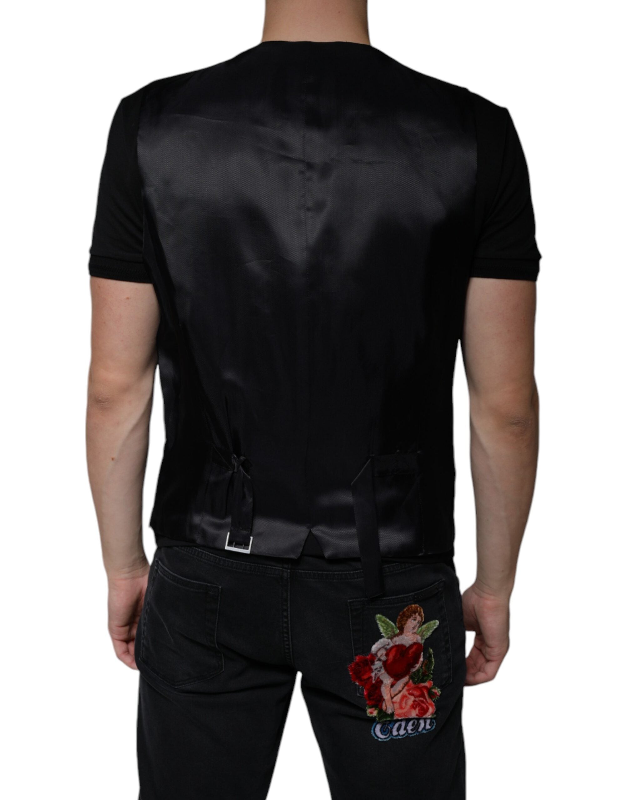 Dolce & Gabbana Black Wool Waistcoat Dress Formal Men's Vest