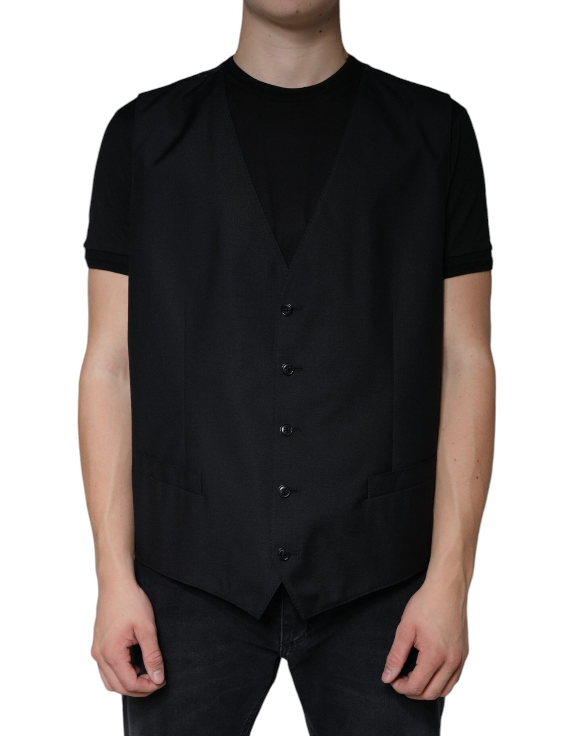 Dolce & Gabbana Black Wool Waistcoat Dress Formal Men's Vest