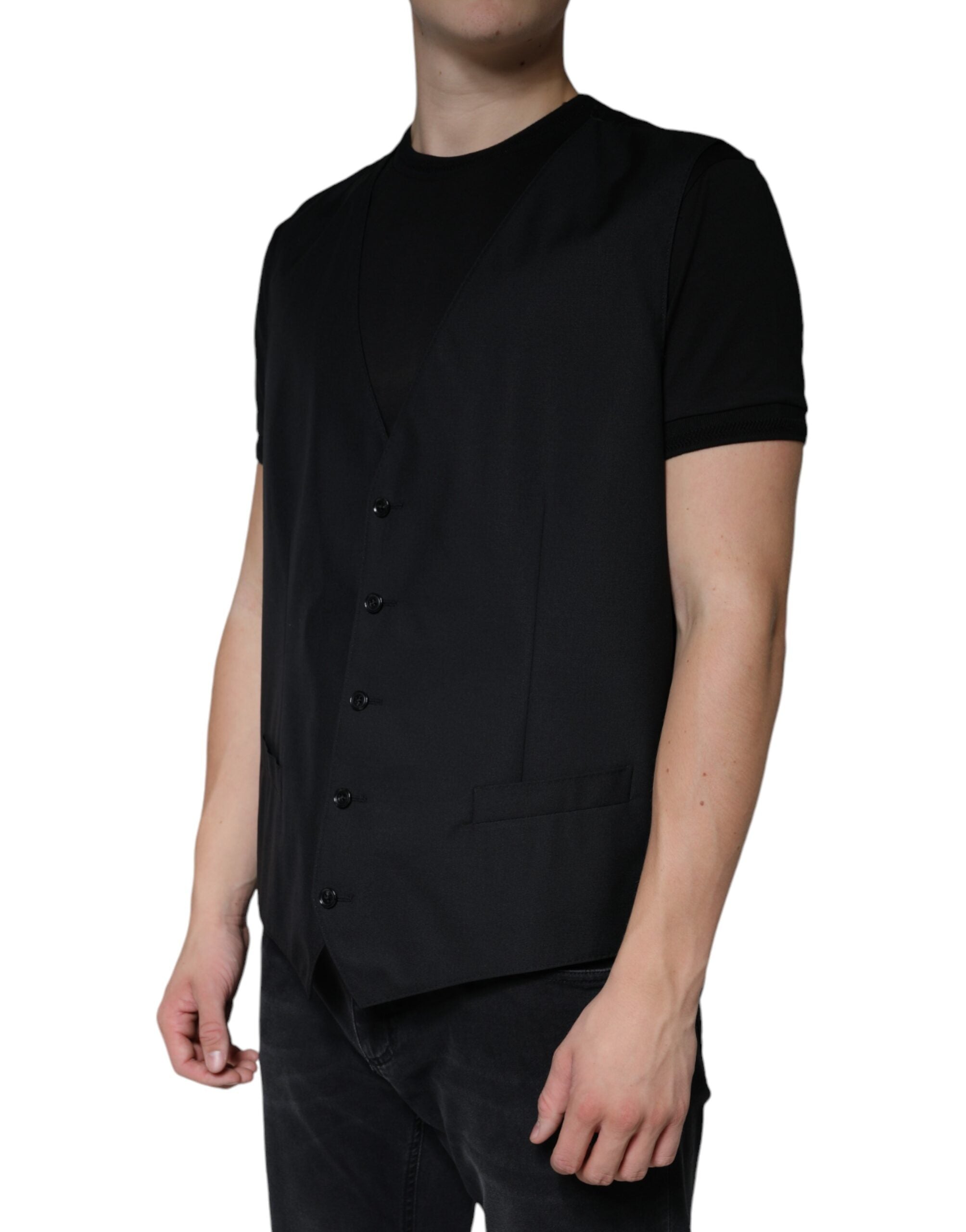 Dolce & Gabbana Black Wool Waistcoat Dress Formal Men's Vest