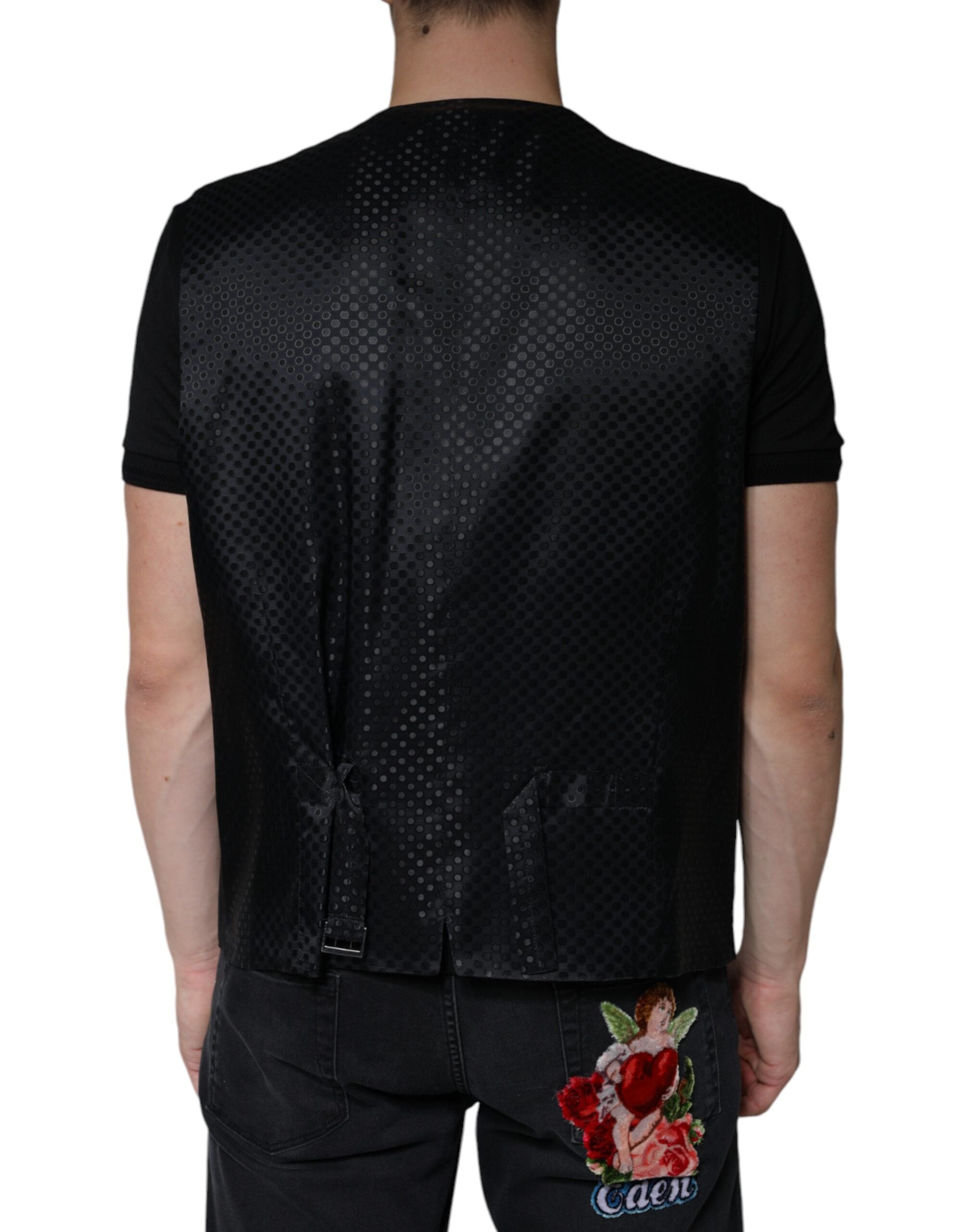 Dolce & Gabbana Black Wool Waistcoat Dress Formal Men's Vest