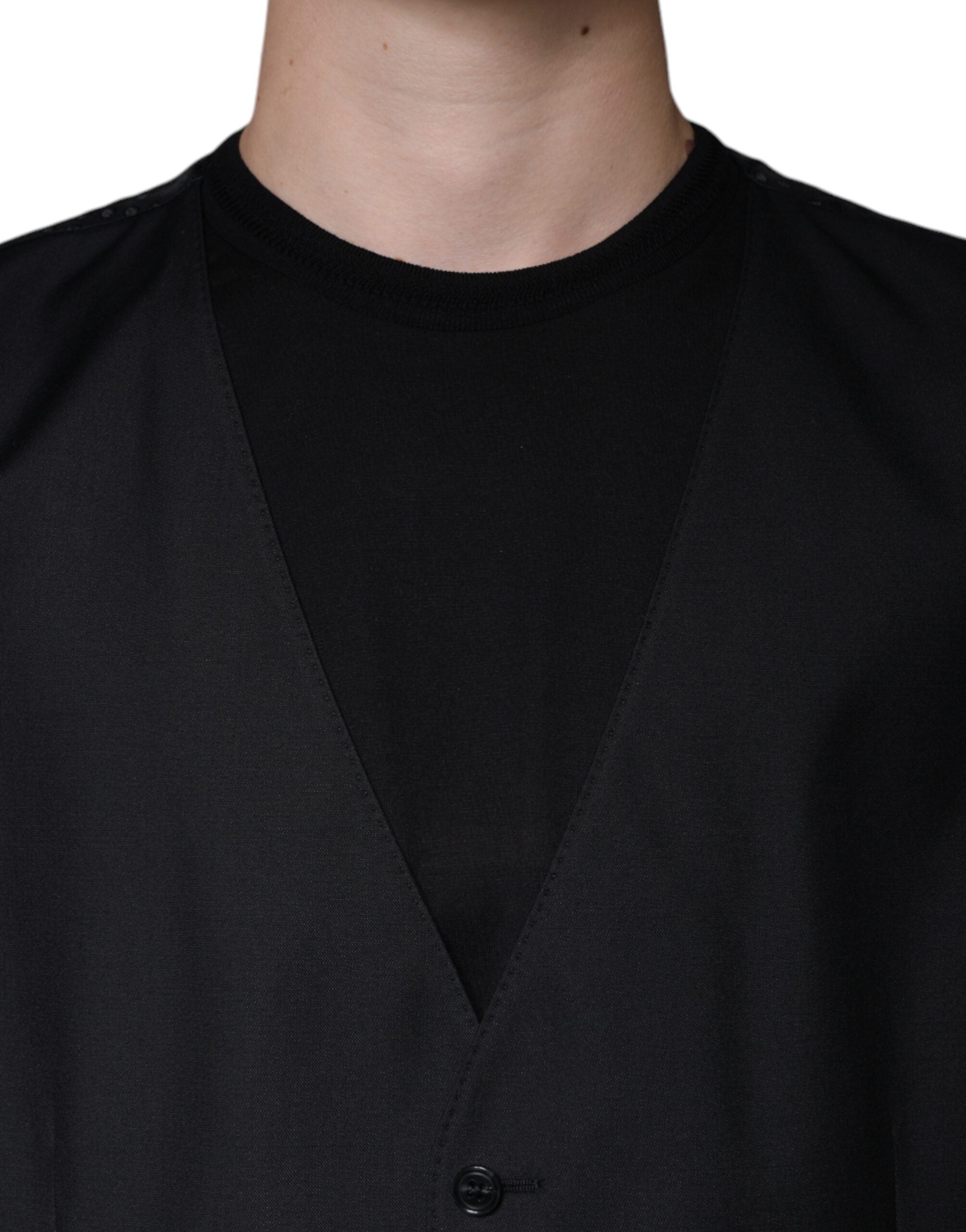 Dolce & Gabbana Black Wool Waistcoat Dress Formal Men's Vest
